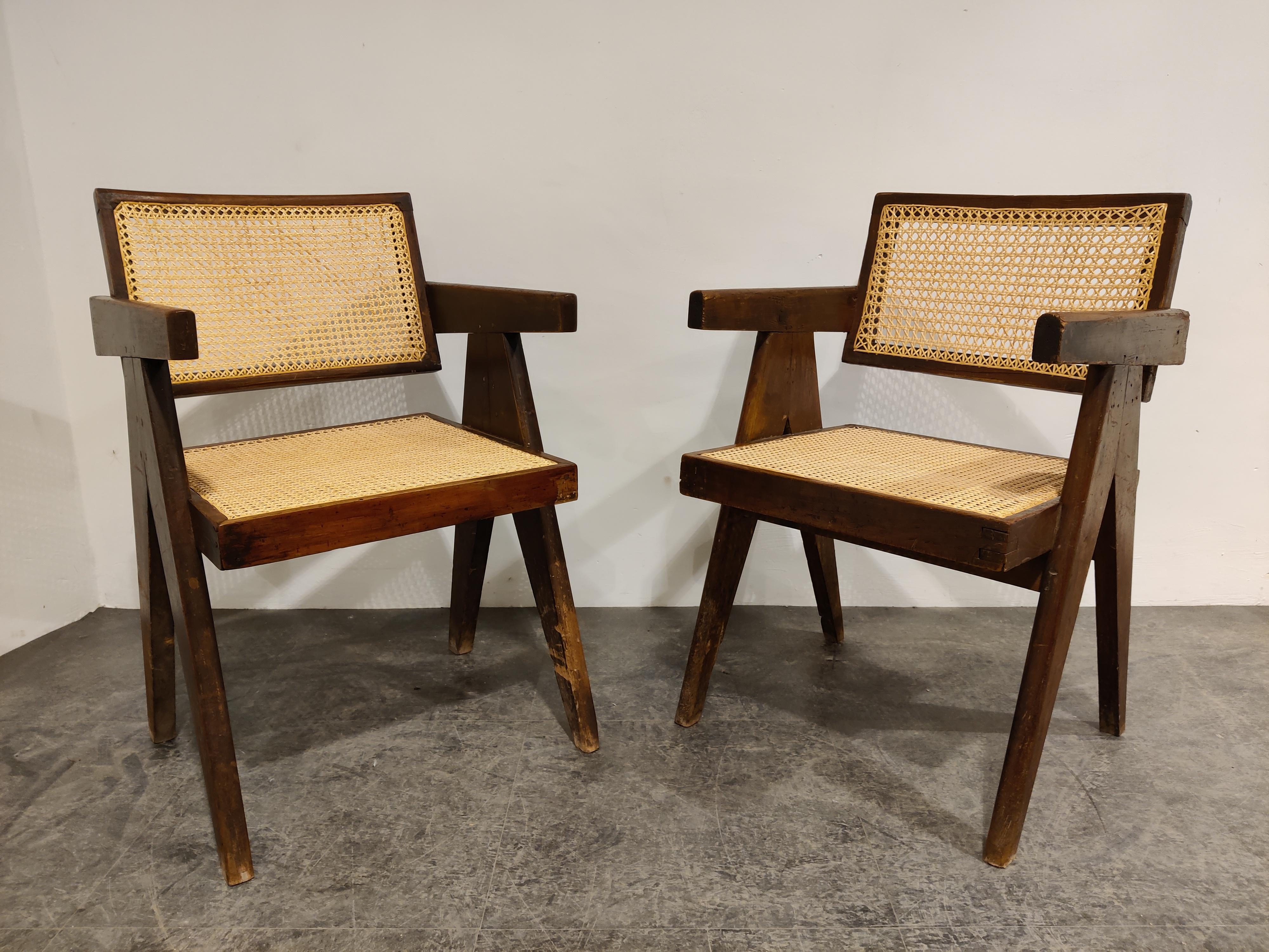 Swiss Pair of Pierre Jeanneret Chandigarh Office Cane Chairs, 1950s