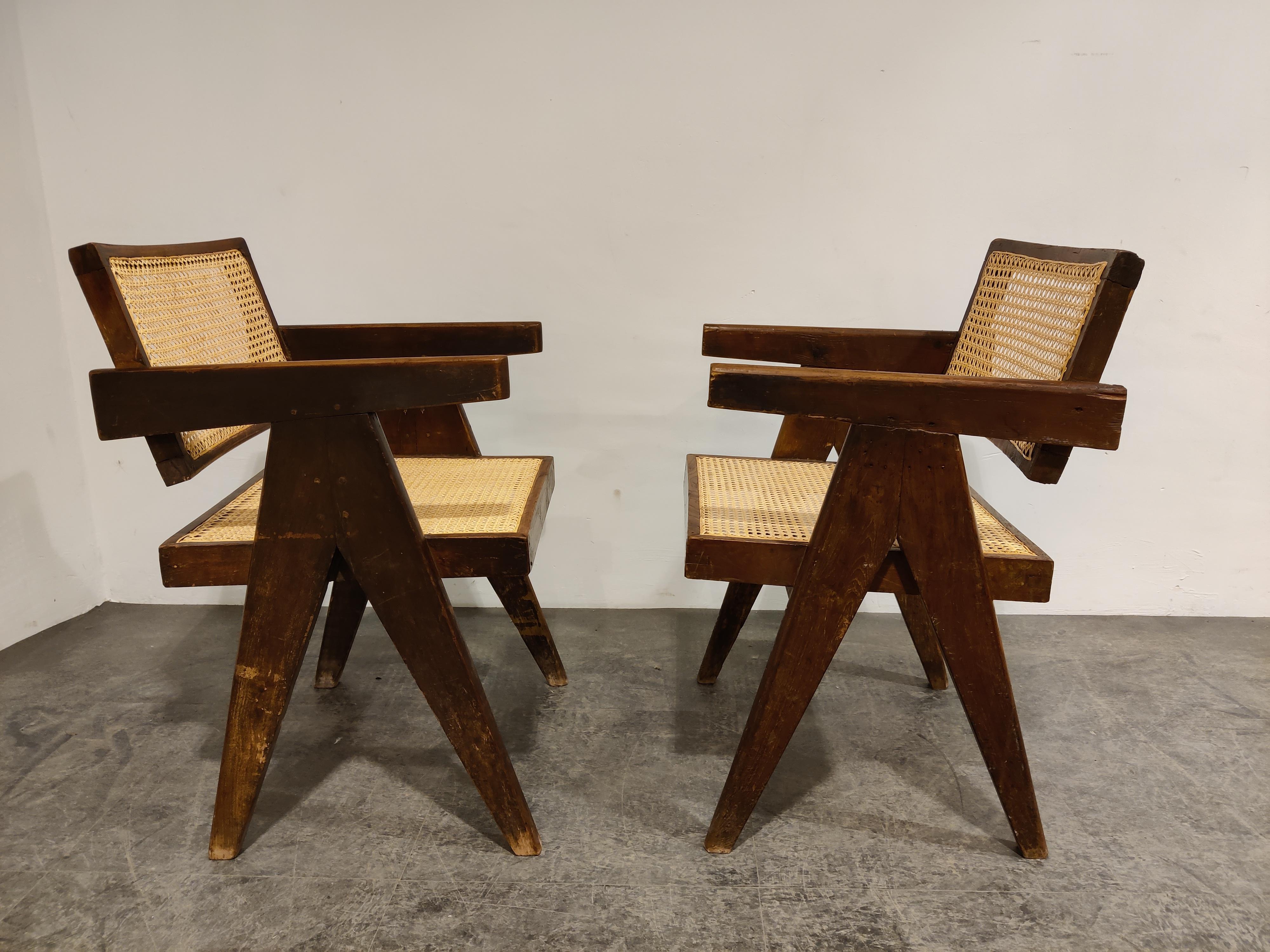 Pair of Pierre Jeanneret Chandigarh Office Cane Chairs, 1950s In Good Condition In HEVERLEE, BE