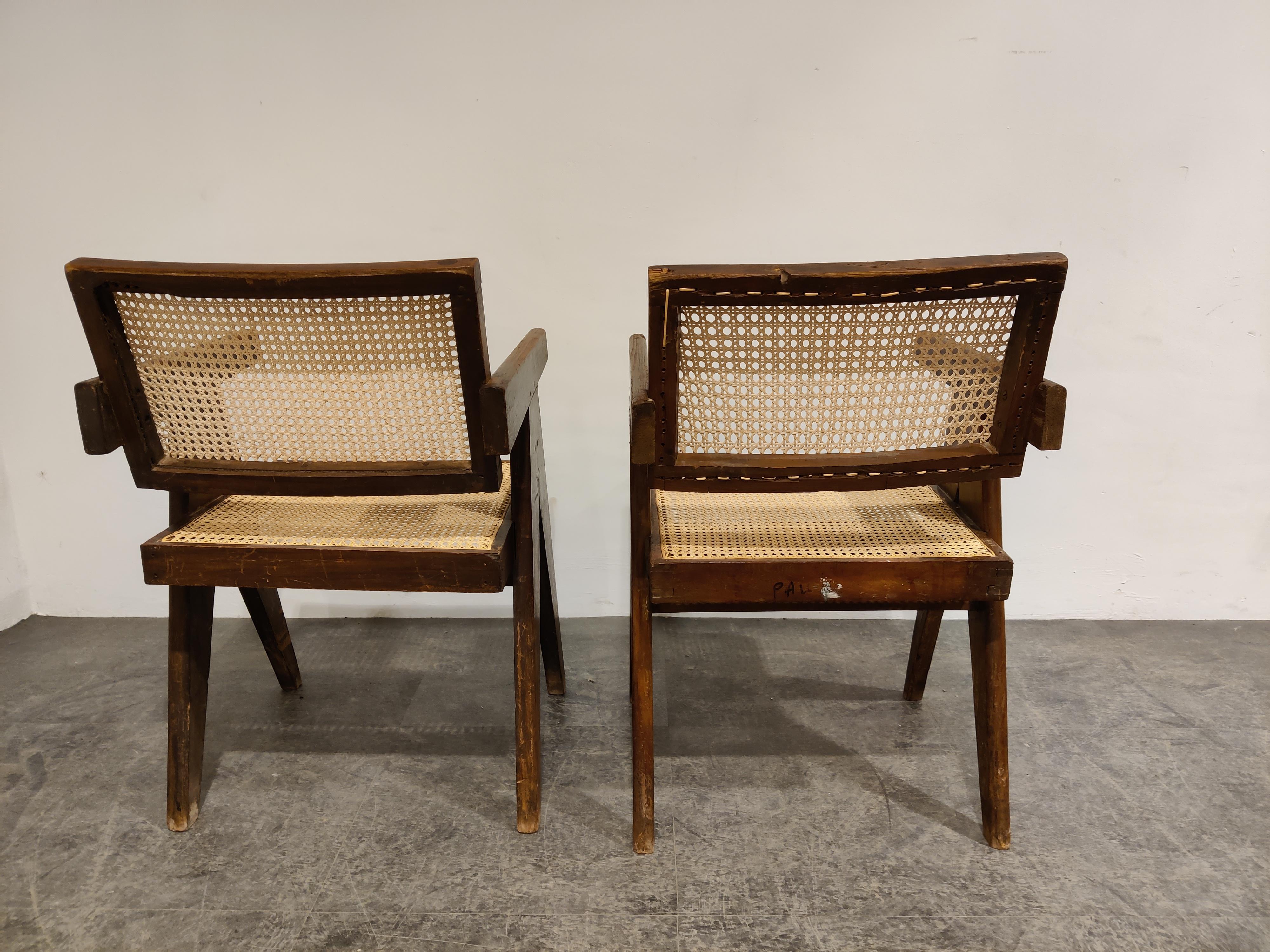 Mid-20th Century Pair of Pierre Jeanneret Chandigarh Office Cane Chairs, 1950s