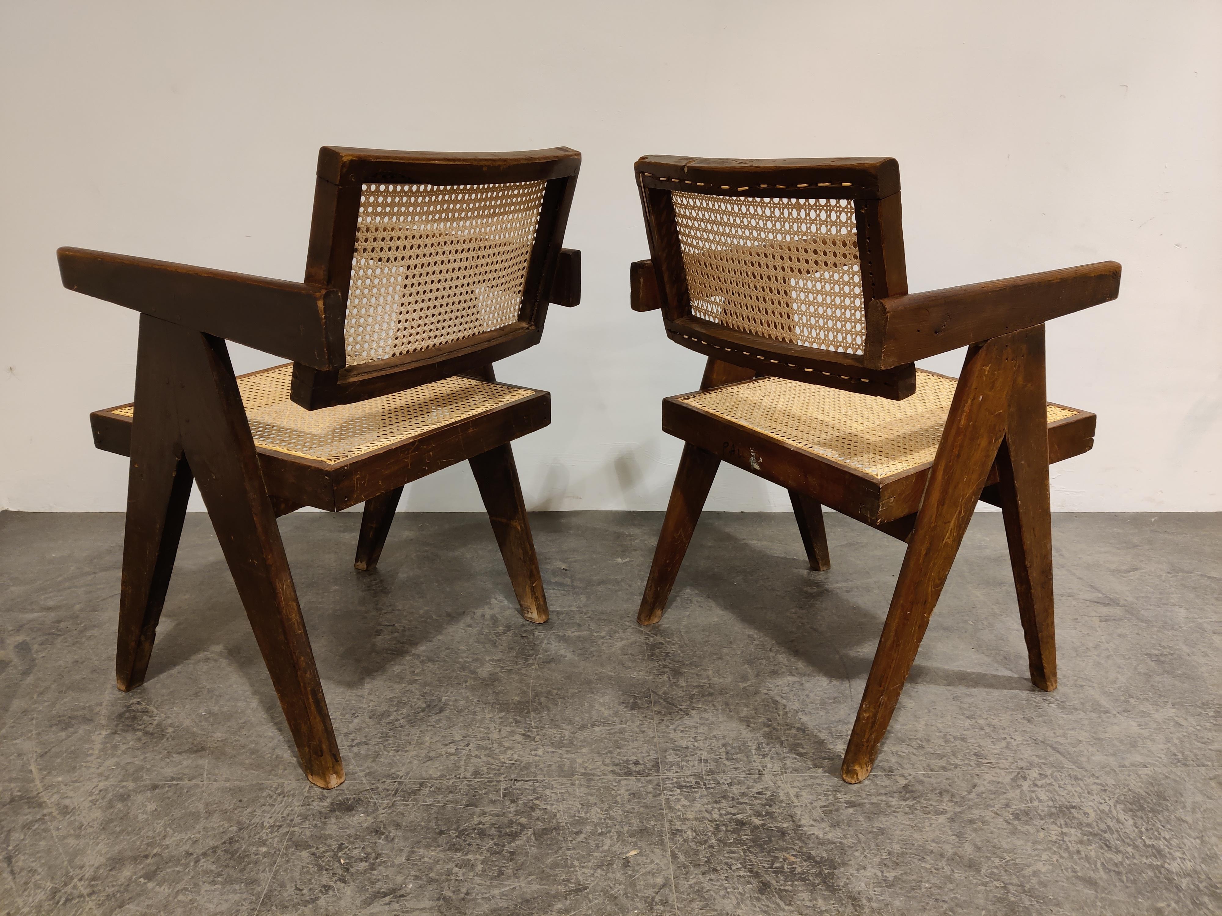 Pair of Pierre Jeanneret Chandigarh Office Cane Chairs, 1950s 1