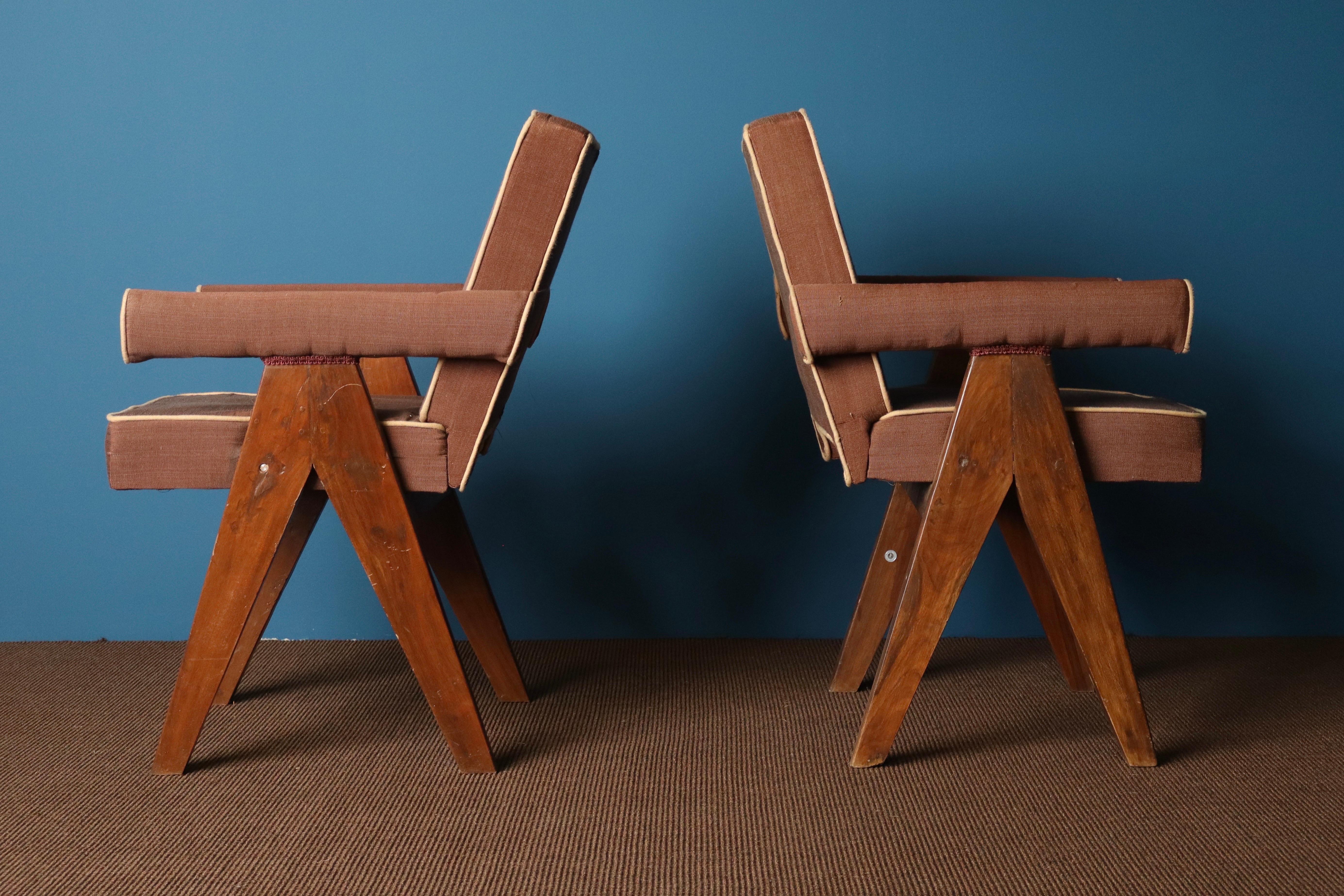 Brutalist Pair of Pierre Jeanneret Committee Chairs, Chandigarh, 1950s For Sale