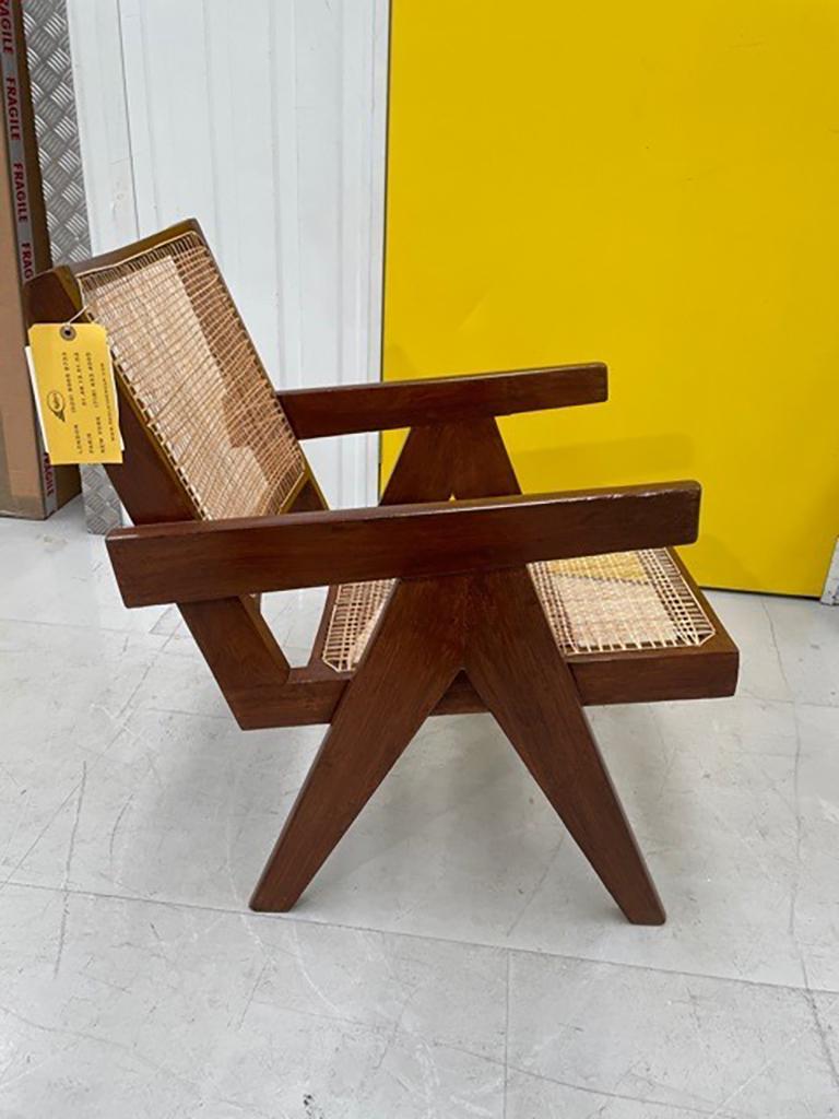 Pair of Pierre Jeanneret Easy Chairs with Rare Stencil Marks In Good Condition For Sale In Soho, London, GB