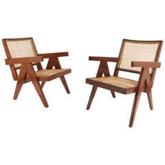 Pair of Pierre Jeanneret Easy Chairs with Rare Stencil Marks