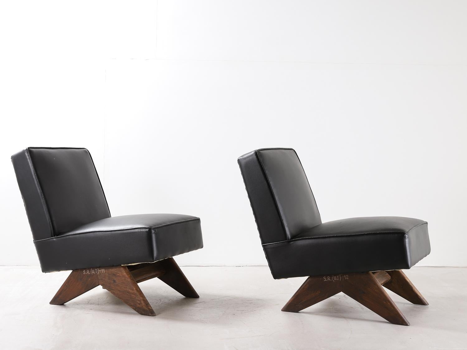Indian Pair Of Pierre Jeanneret ‘Fireside’ Chairs, model No. PJ-SI-36-A For Sale