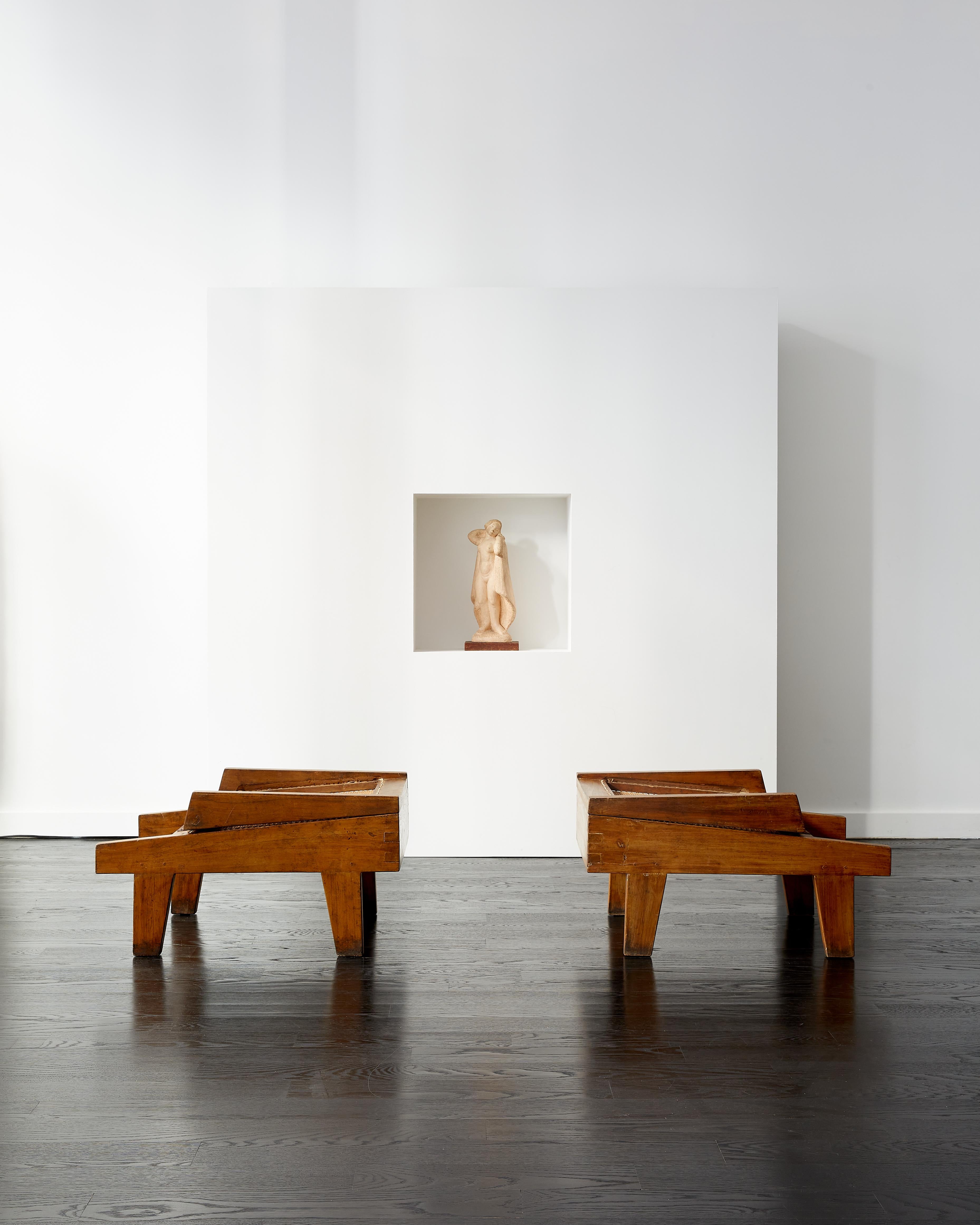 Indian Pair of Pierre Jeanneret Folding Low Chairs