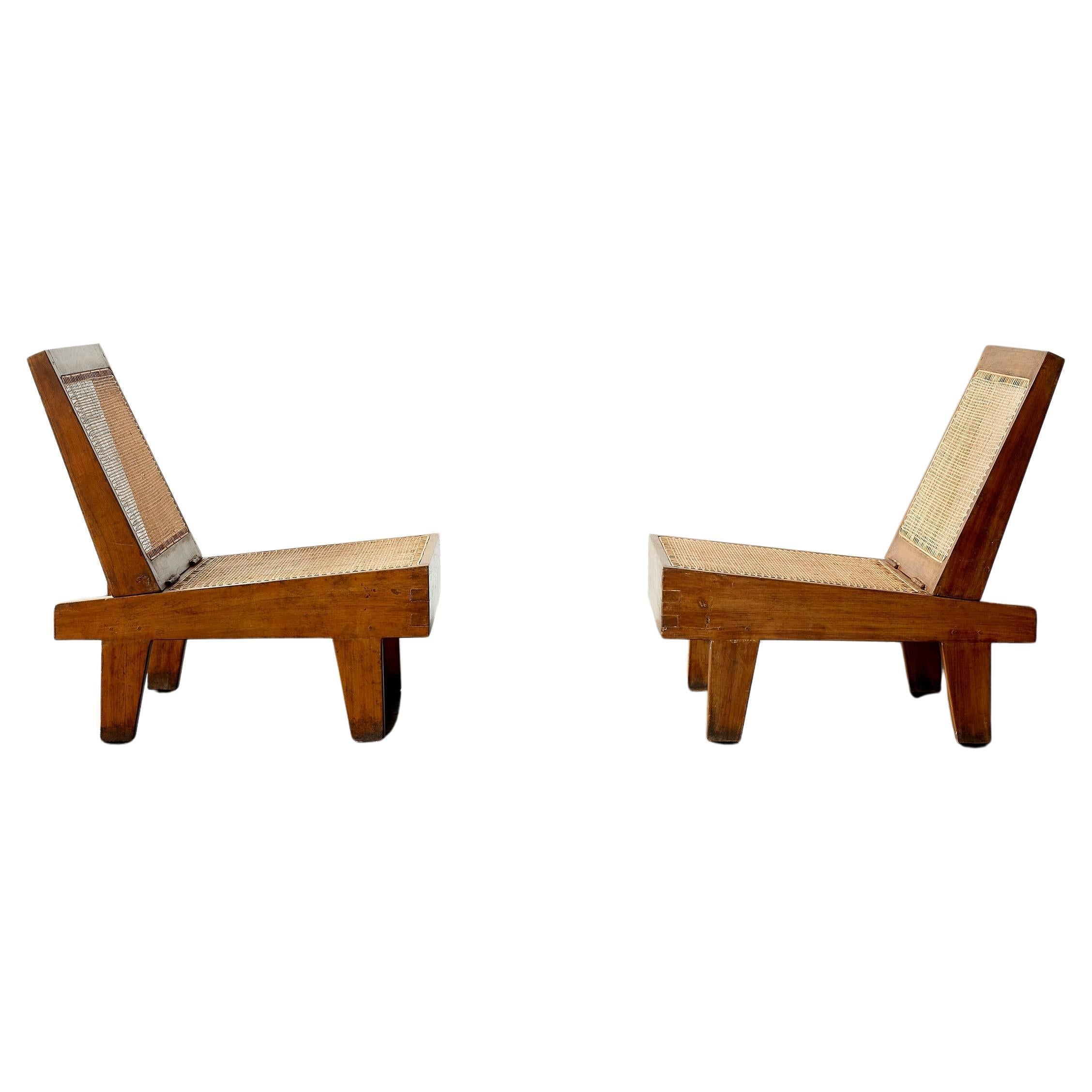 Pair of Pierre Jeanneret Folding Low Chairs