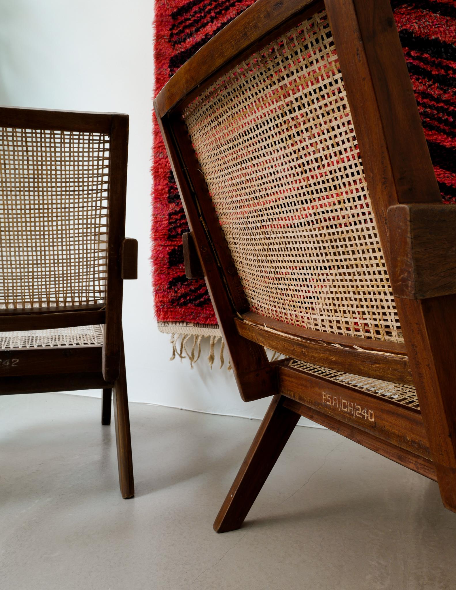 Mid-20th Century Pair of Pierre Jeanneret Mid-Century Easy Chairs in Teak Produced in India, 1950