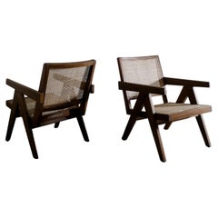 Pair of Pierre Jeanneret Mid Century Easy Chairs in Teak Produced in India, 1950