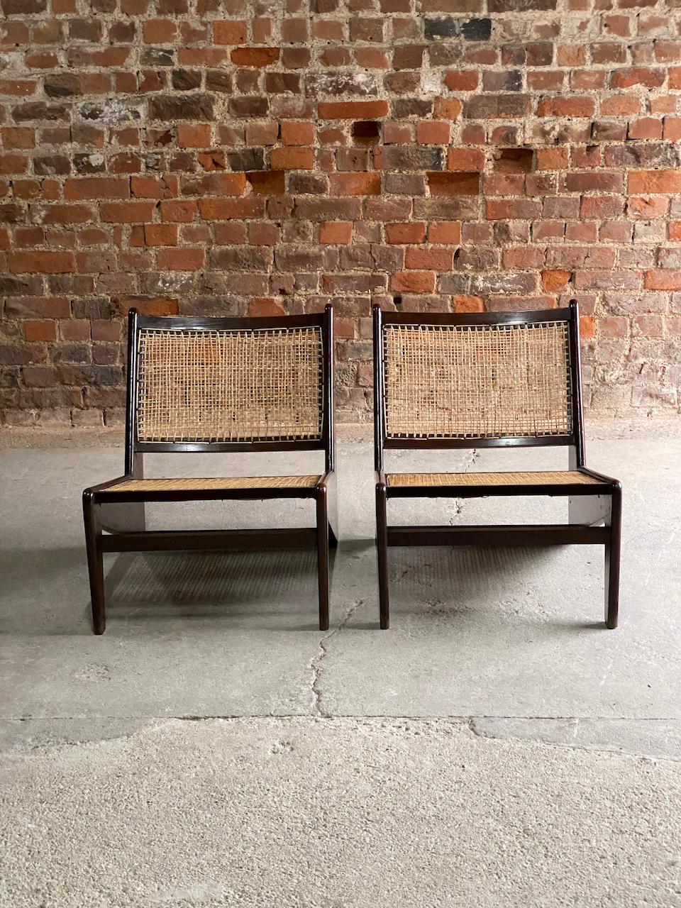 Cane Pair of Pierre Jeanneret Model PJ010704 Kangourou Chairs Chandigarh 1970