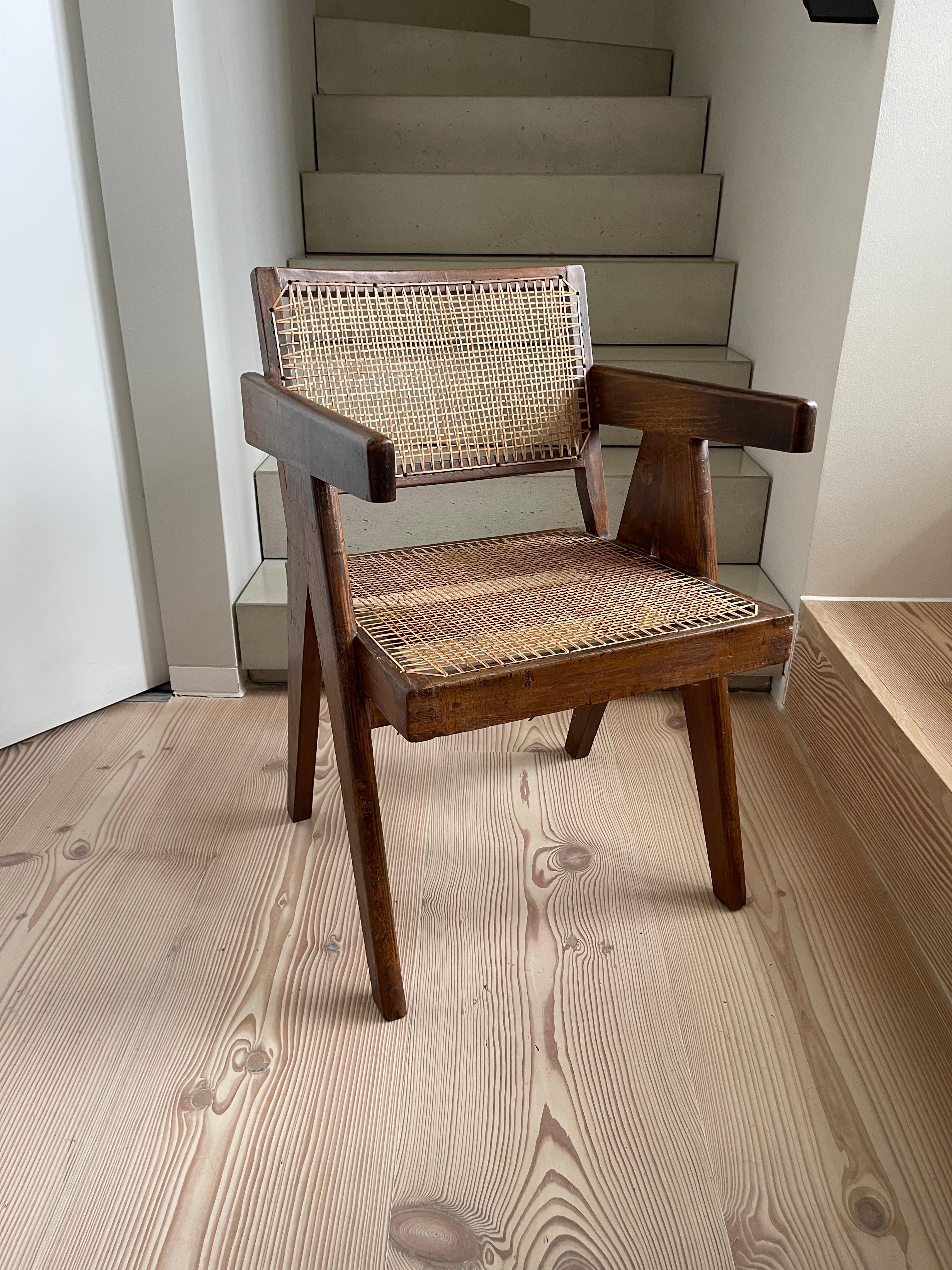Teak Pair of Pierre Jeanneret Office Chairs with Rare Stencil Marks For Sale