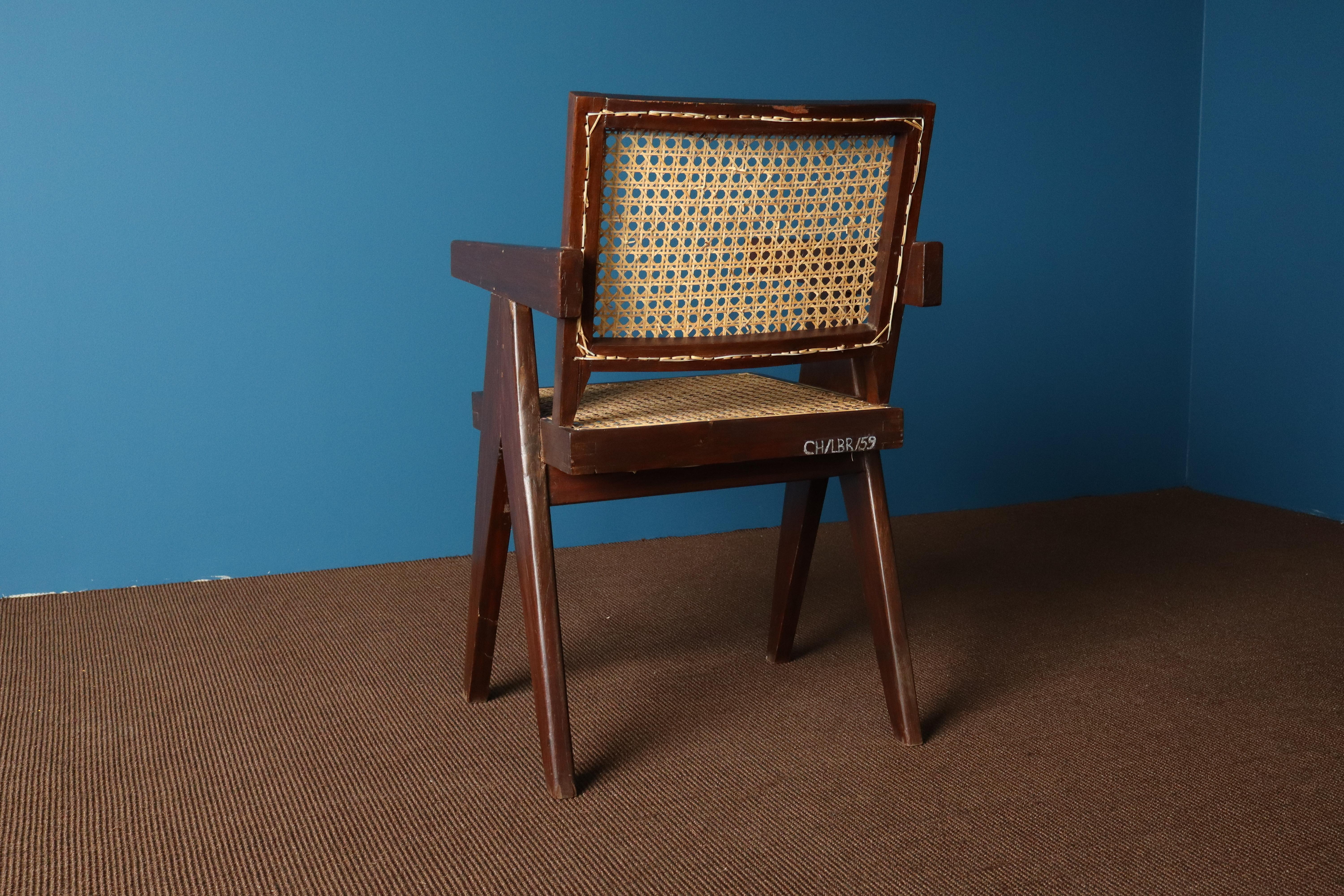 Pair of Pierre Jeanneret Office Chairs with Serial Codes, Chandigarh, 1950s In Fair Condition For Sale In Knokke-Heist, BE