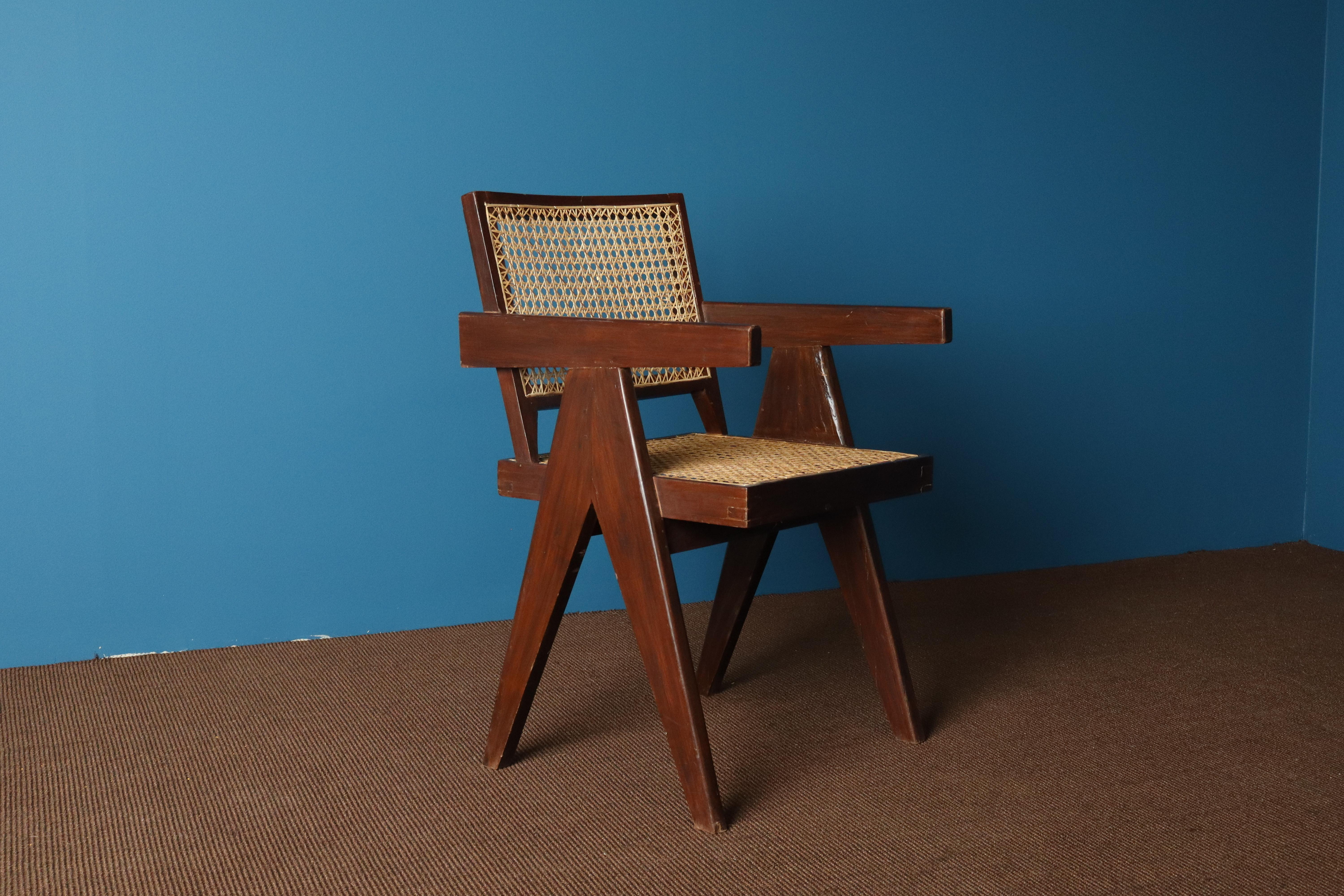 Fabric Pair of Pierre Jeanneret Office Chairs with Serial Codes, Chandigarh, 1950s For Sale