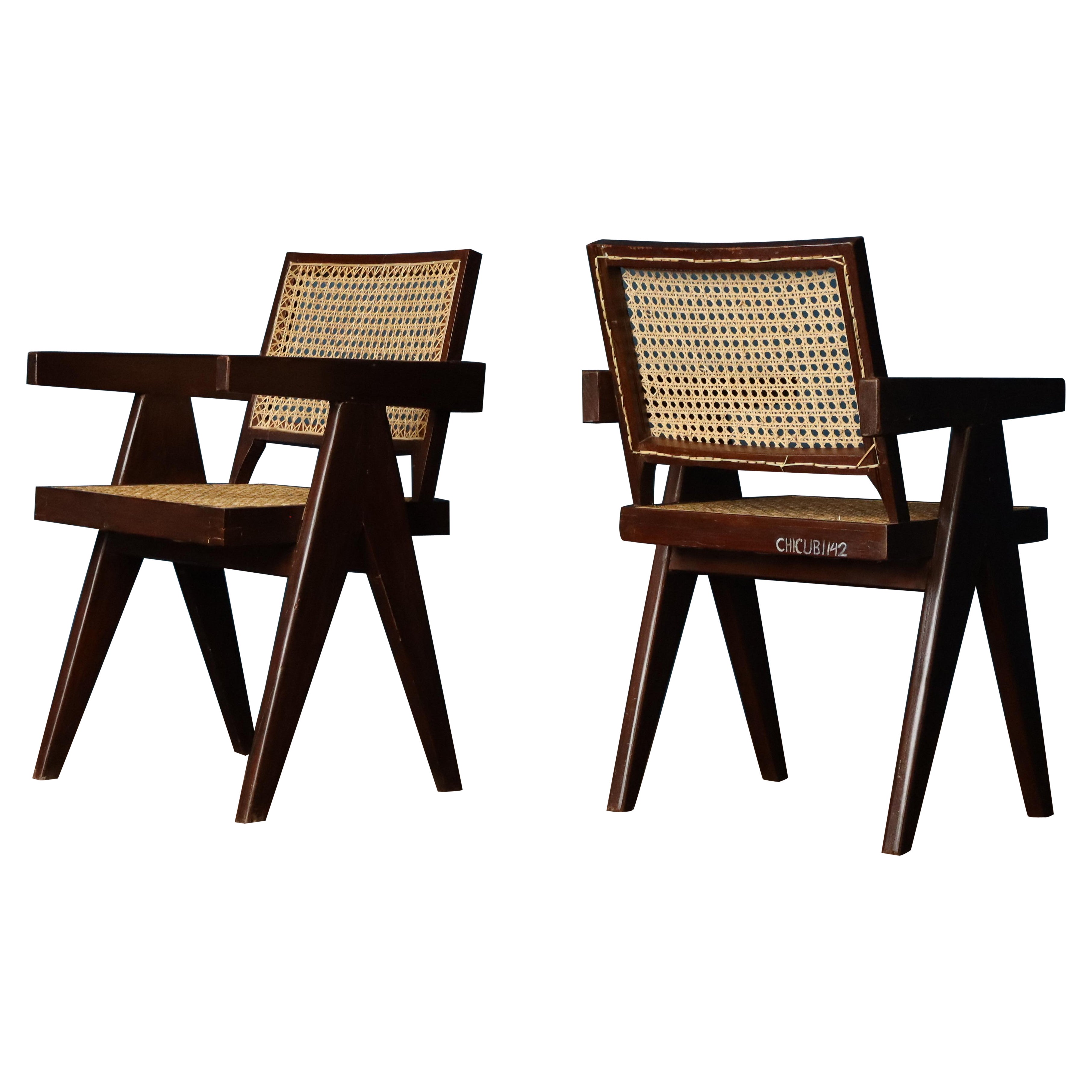 Pair of Pierre Jeanneret Office Chairs with Serial Codes, Chandigarh, 1950s For Sale