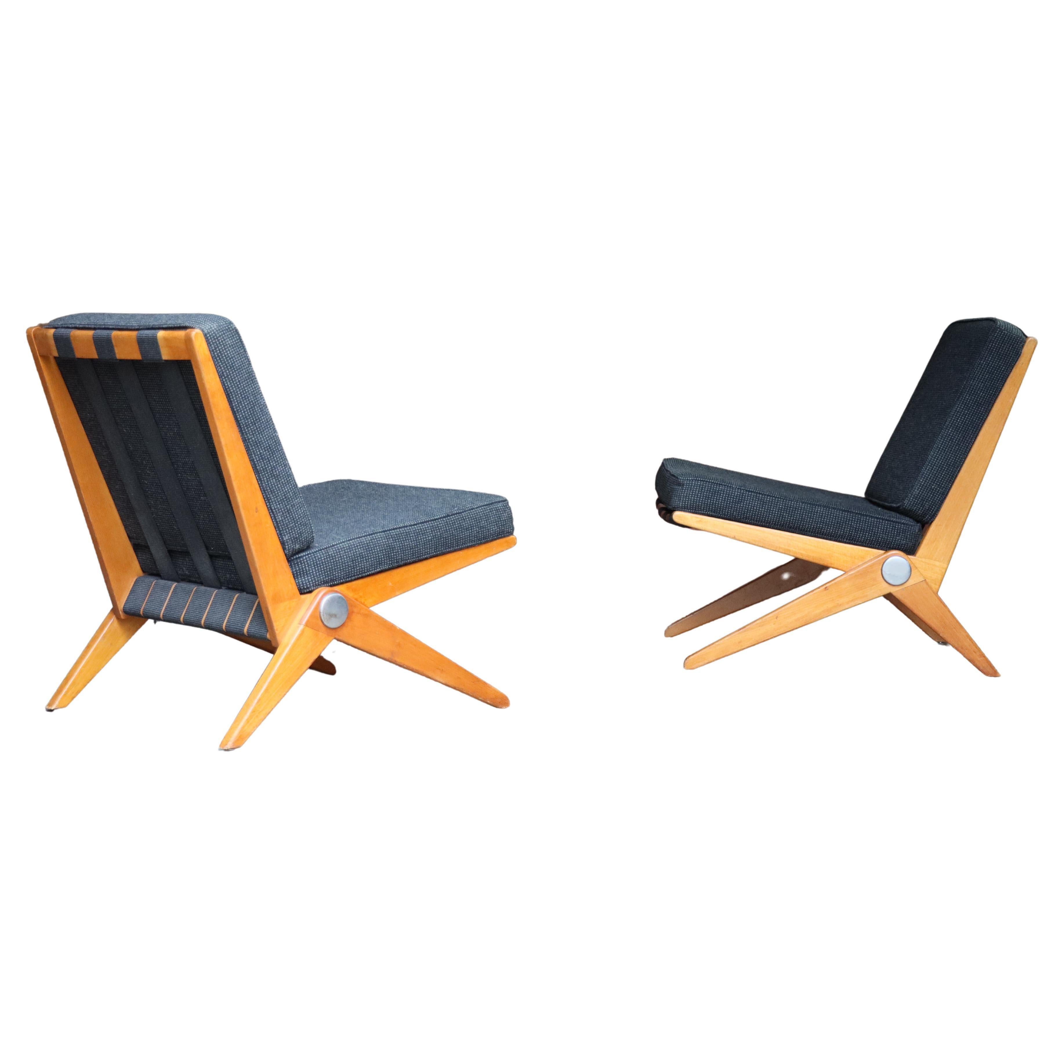 Pair of Pierre Jeanneret Scissor Chairs, Knoll International, 1948