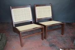 Pair of Pierre Jeanneret Style 'Kangourou' Cane Lounge Chairs, 1950's.