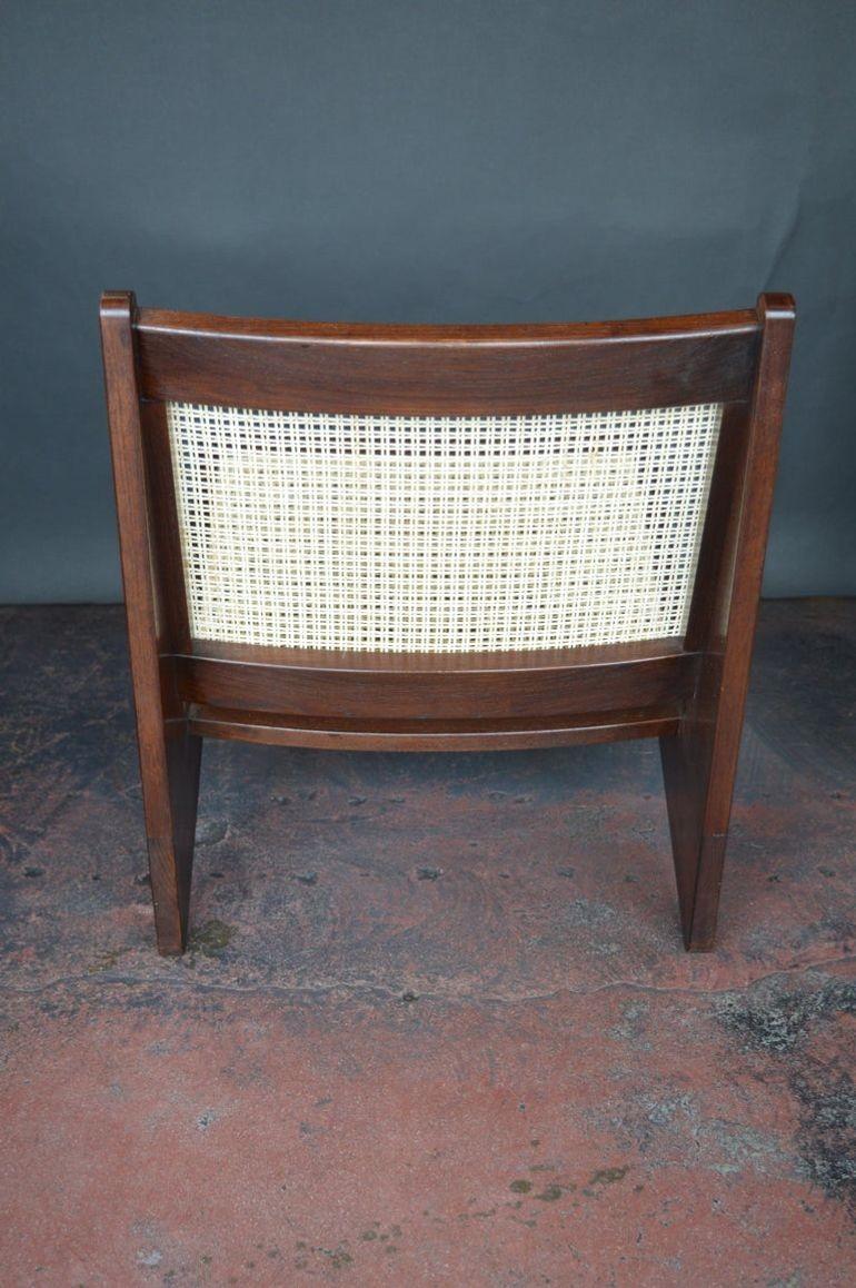 Mid-20th Century Pair of Pierre Jeanneret Style 'Kangourou' Cane Lounge Chairs, 1950's. For Sale