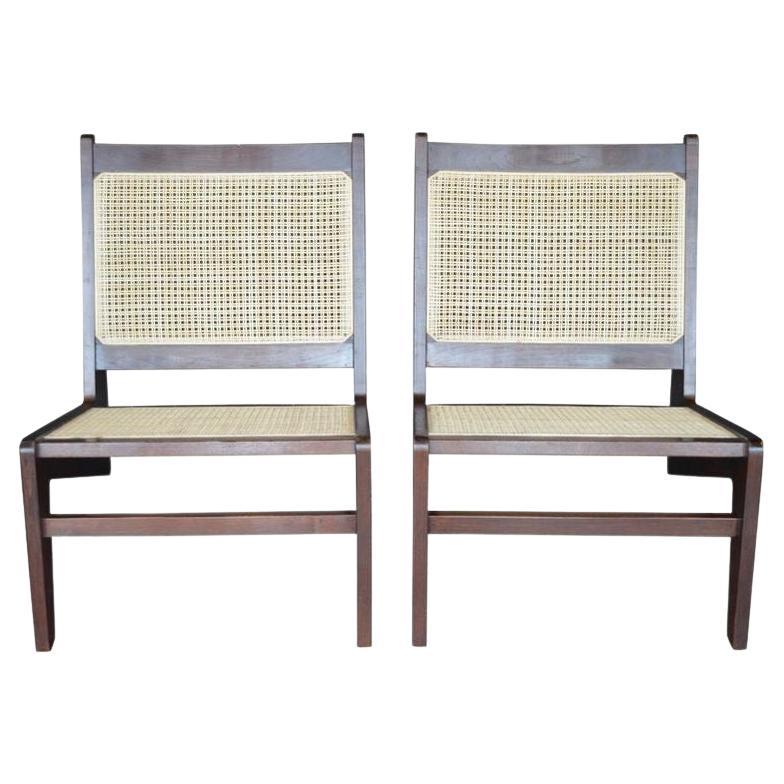 Pair of Pierre Jeanneret Style 'Kangourou' Cane Lounge Chairs, 1950's. For Sale