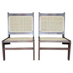 Pair of Pierre Jeanneret Style 'Kangourou' Cane Lounge Chairs, 1950's.