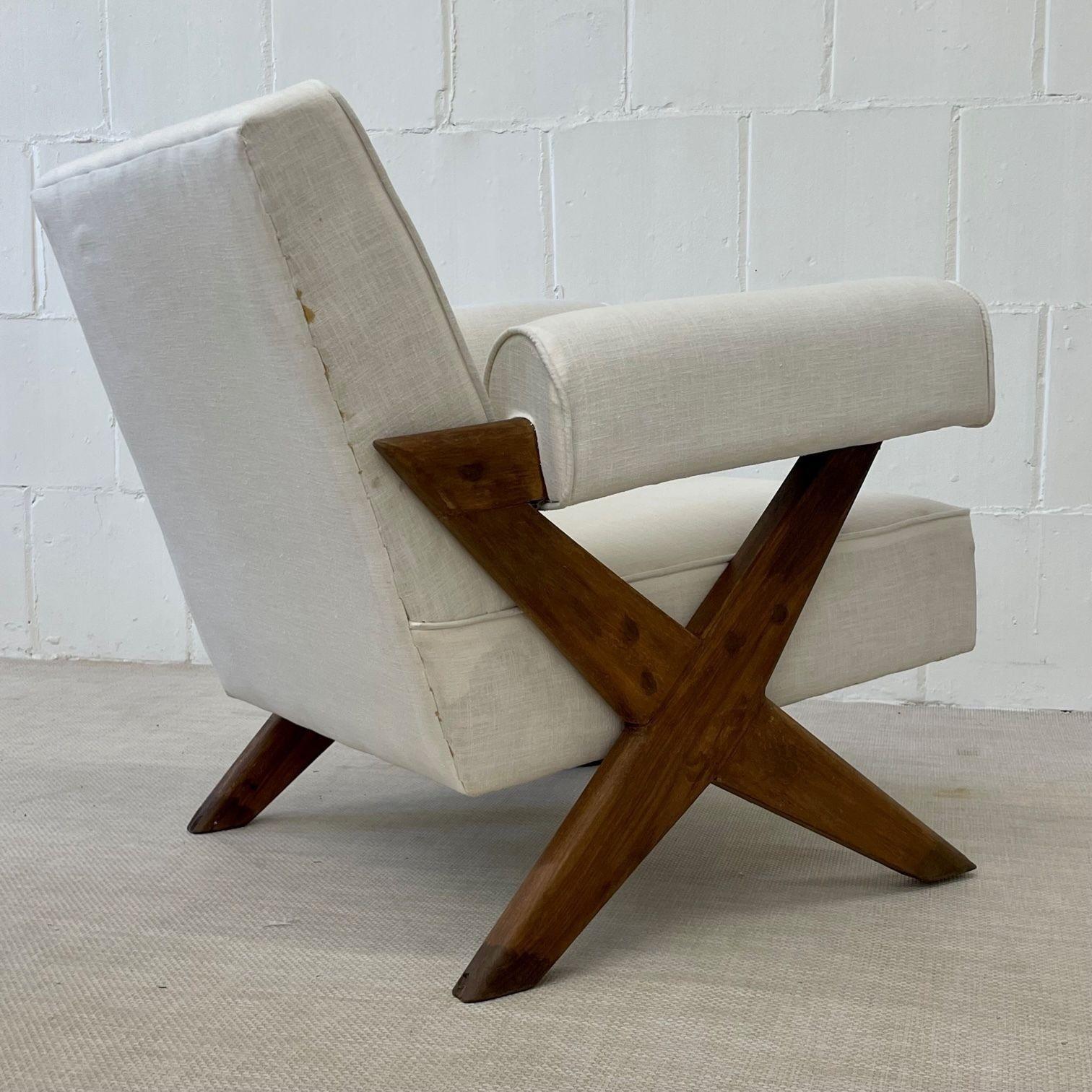 Linen Pierre Jeanneret, French Mid-Century Modern, Lounge Chairs, Chandigarh, 1960s For Sale