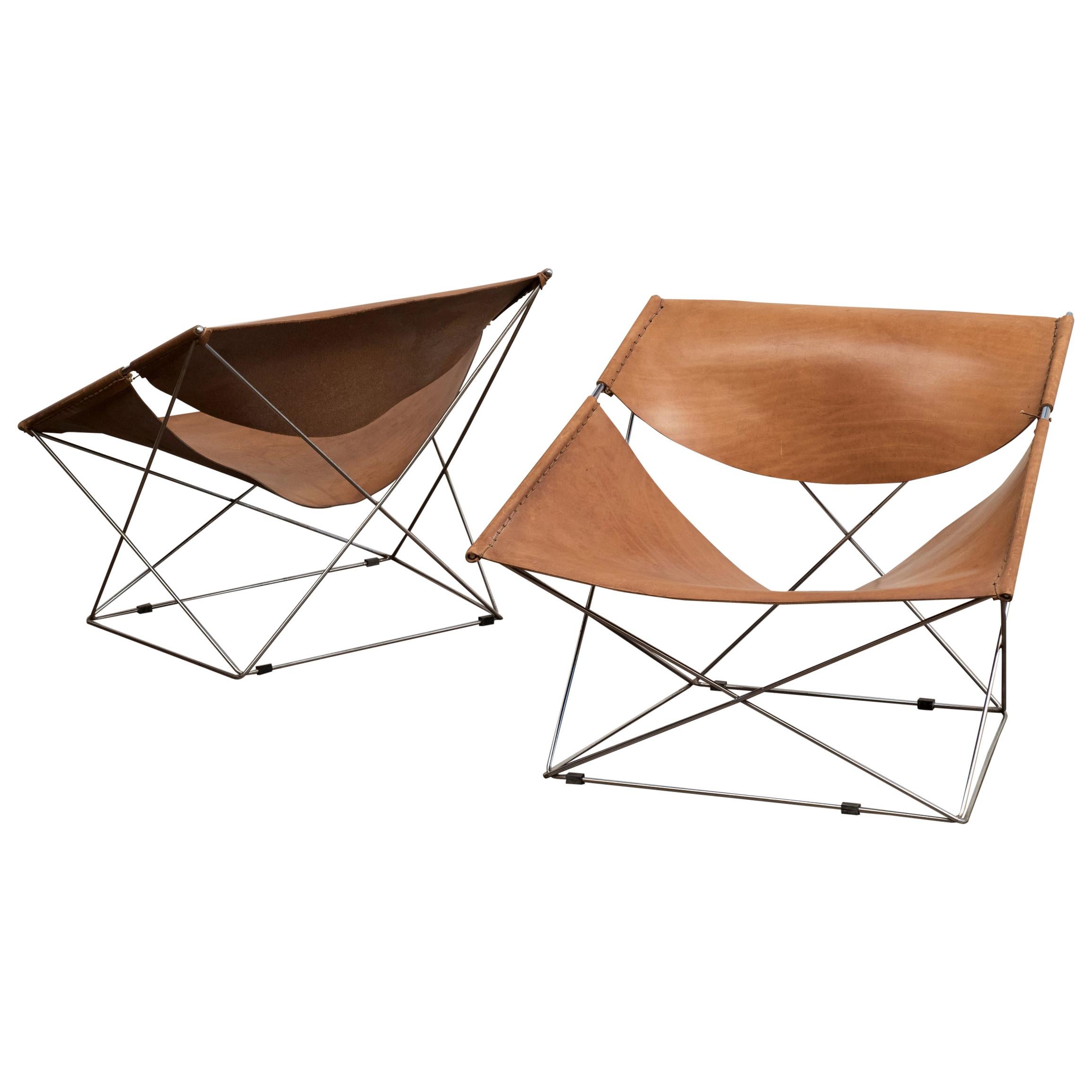 Pair of Pierre Paulin Butterfly Chairs in Original Leather, Netherlands, 1963