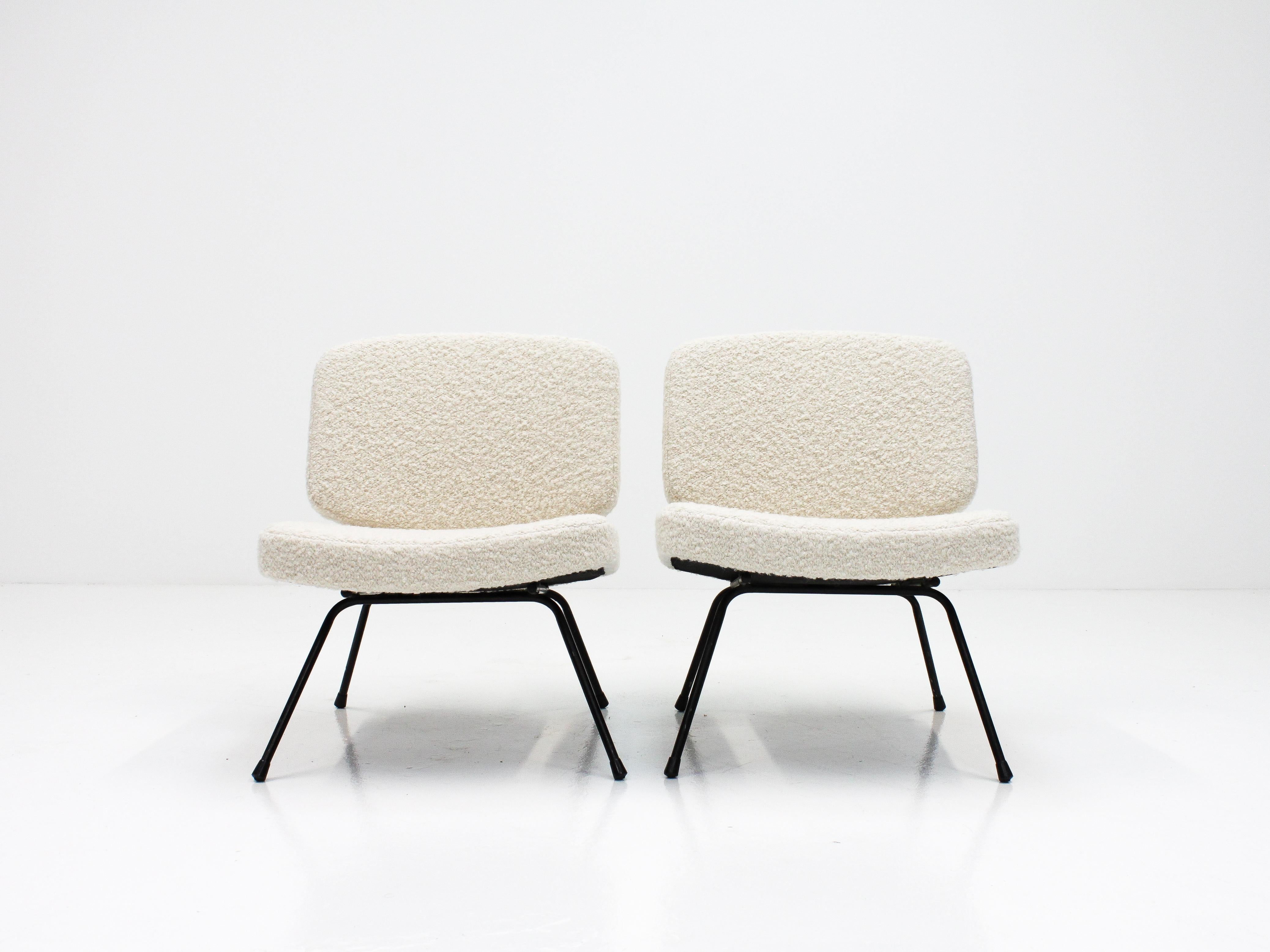 French Pair of Pierre Paulin CM 190 Lounge Chairs in Pierre Frey, Thonet, 1950s