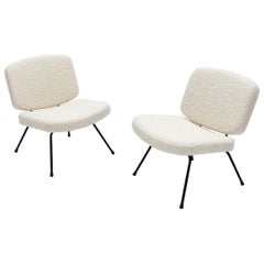 Pair of Pierre Paulin CM 190 Lounge Chairs in Pierre Frey, Thonet, 1950s