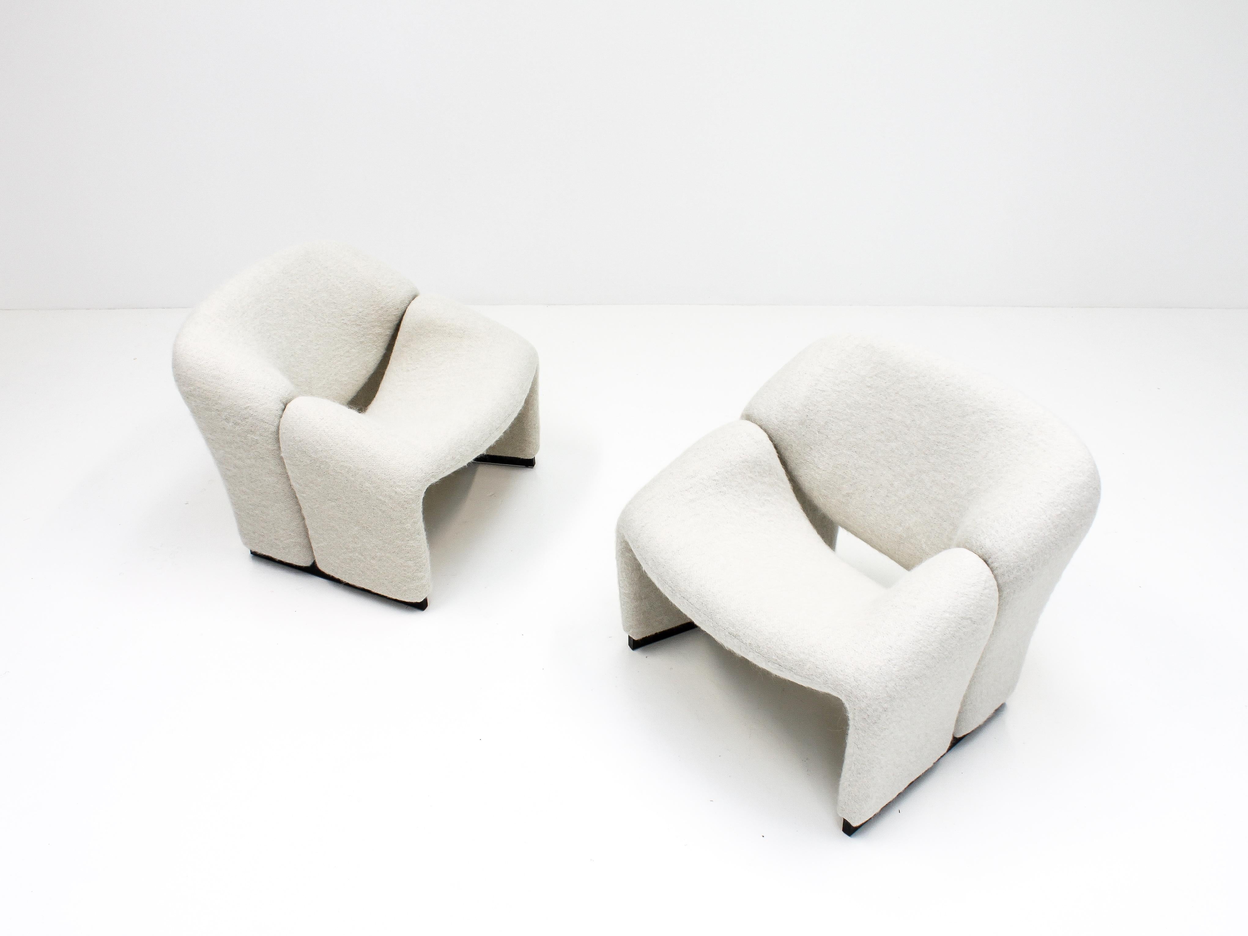 Metal Pair of Pierre Paulin F580 1st Edition Groovy Chairs in Pierre Frey for Artifort