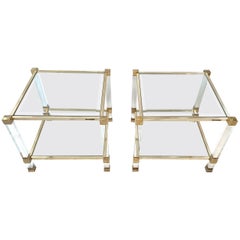 Pair of Pierre Vandel Lucite and gilded metal Side Table, France, 1970s
