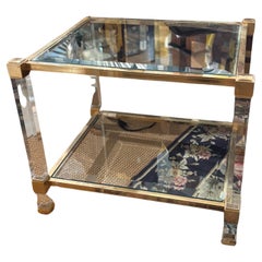Pair of Pierre Vandel Lucite and Gilded Metal with Beveled Glass Side Tables