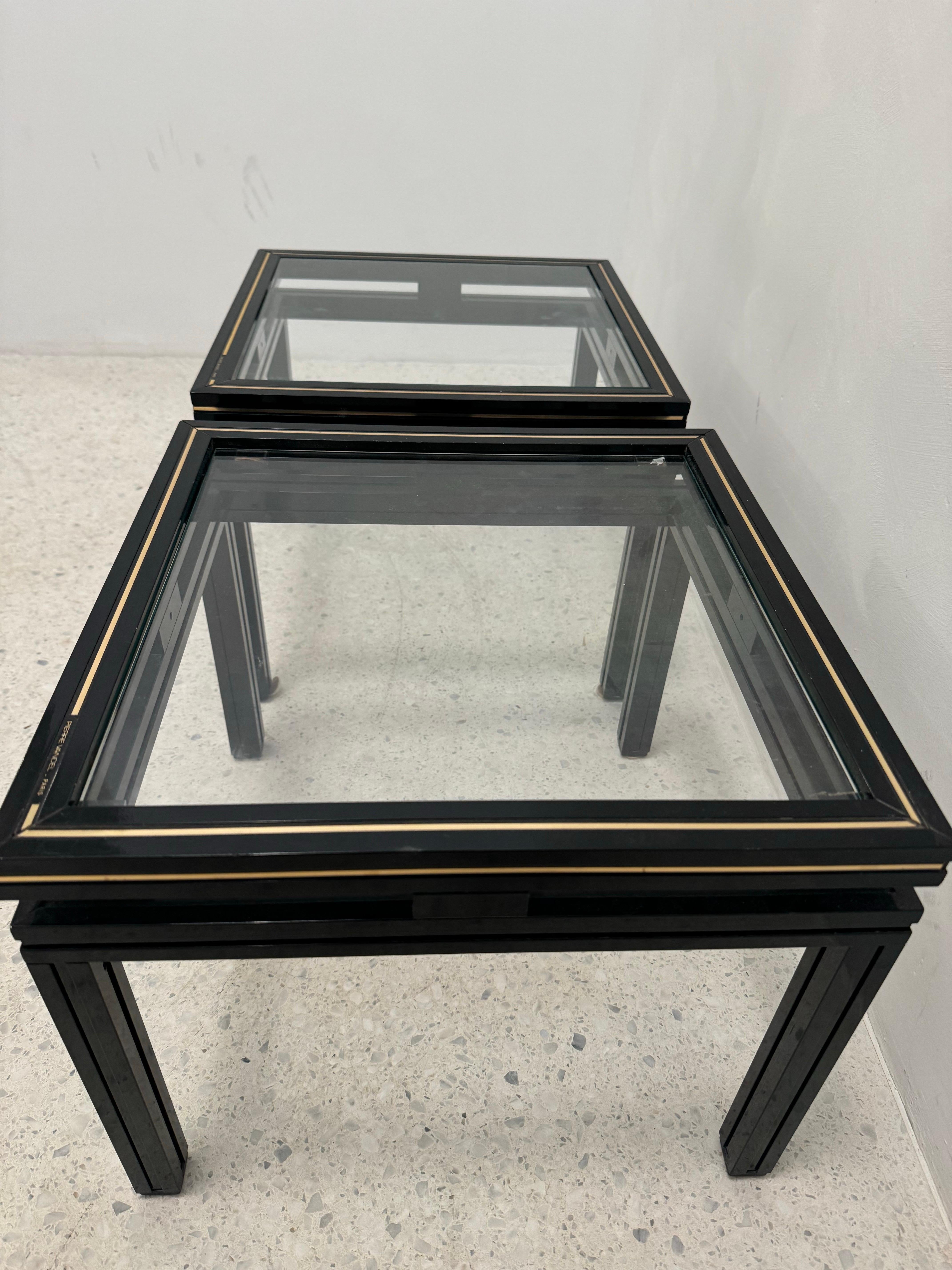 French Pair of Pierre Vandel Paris Black and Brass Side Tables, 1970s For Sale