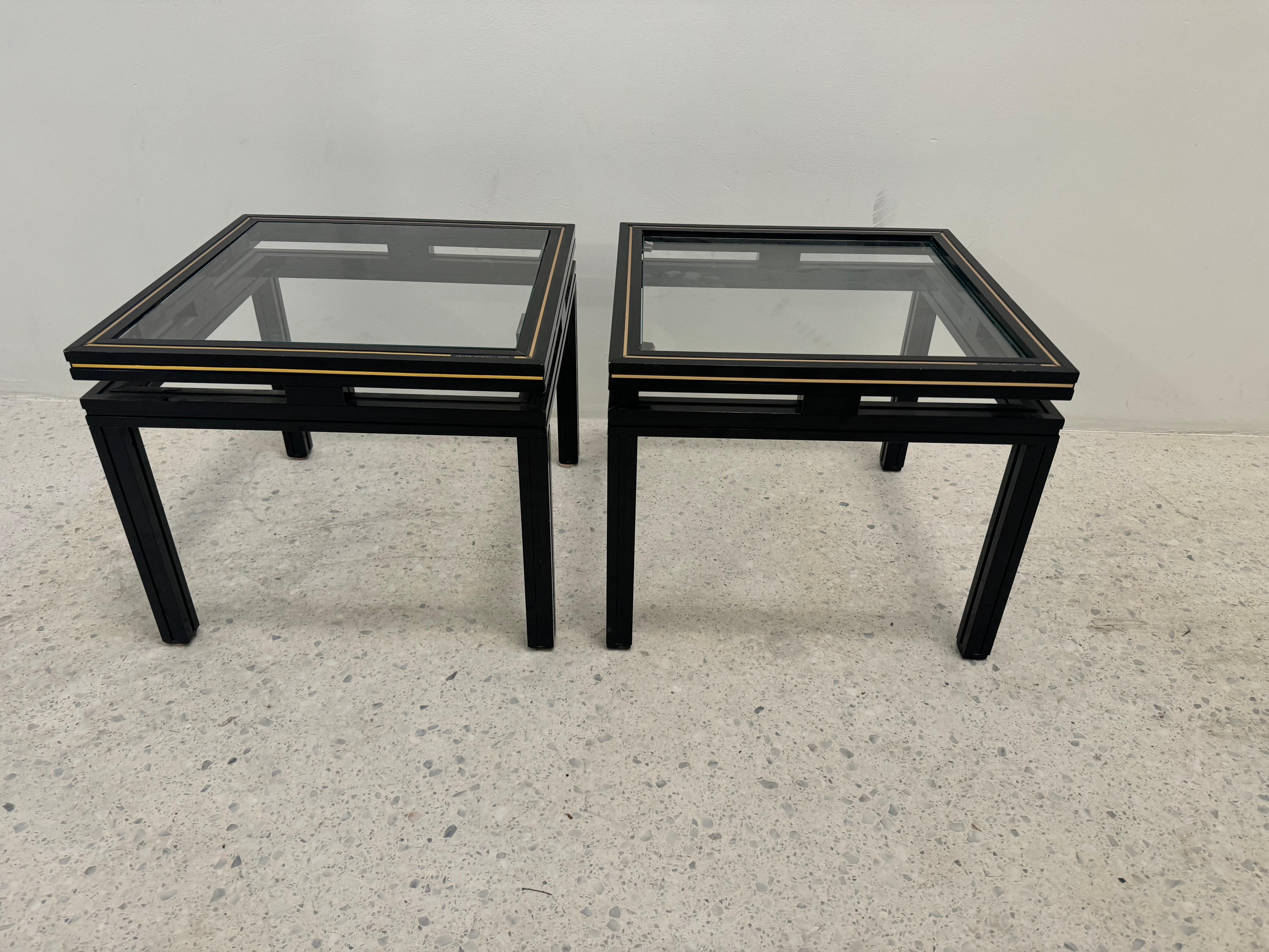 Late 20th Century Pair of Pierre Vandel Paris Black and Brass Side Tables, 1970s For Sale