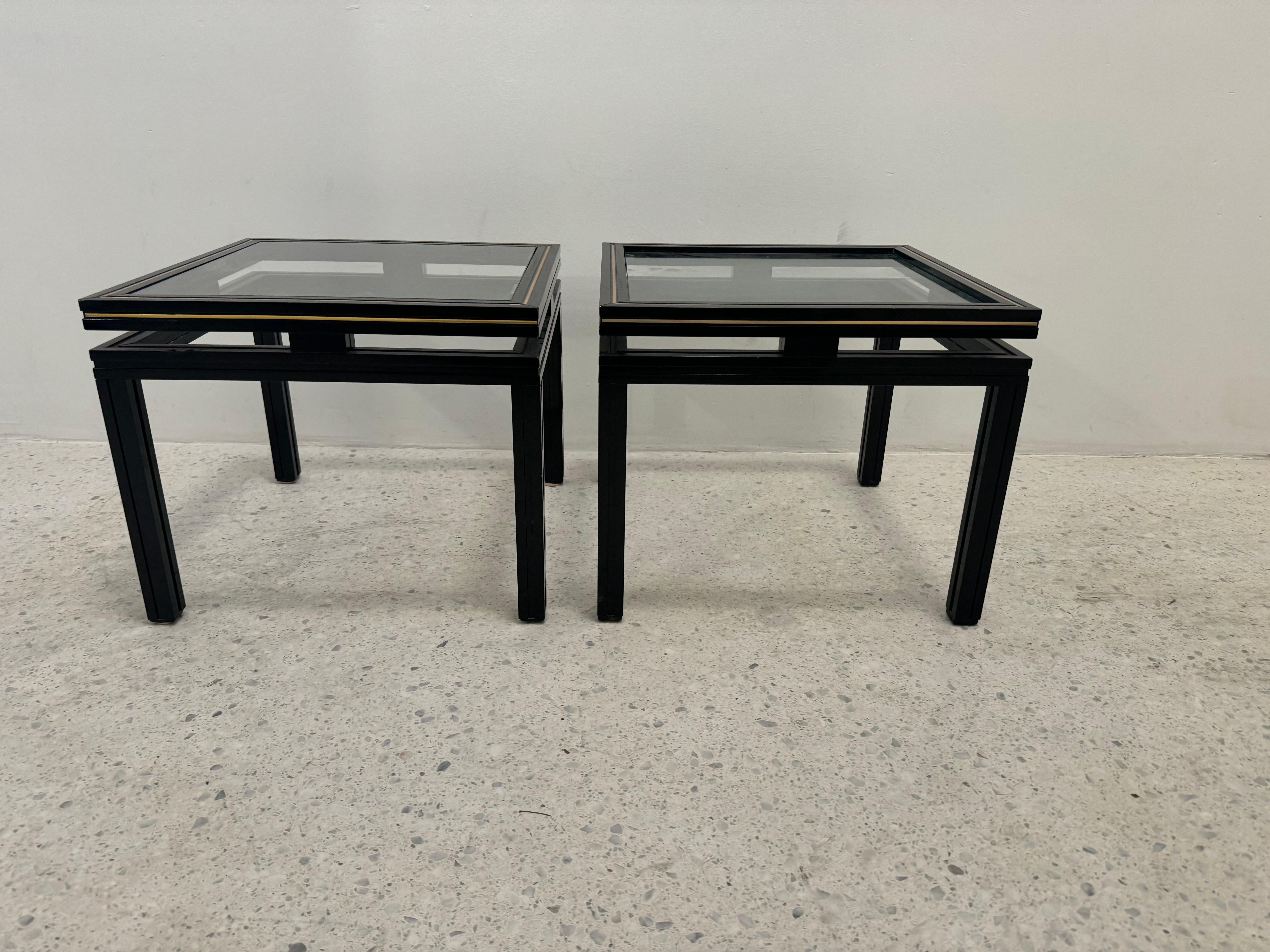 Aluminum Pair of Pierre Vandel Paris Black and Brass Side Tables, 1970s For Sale