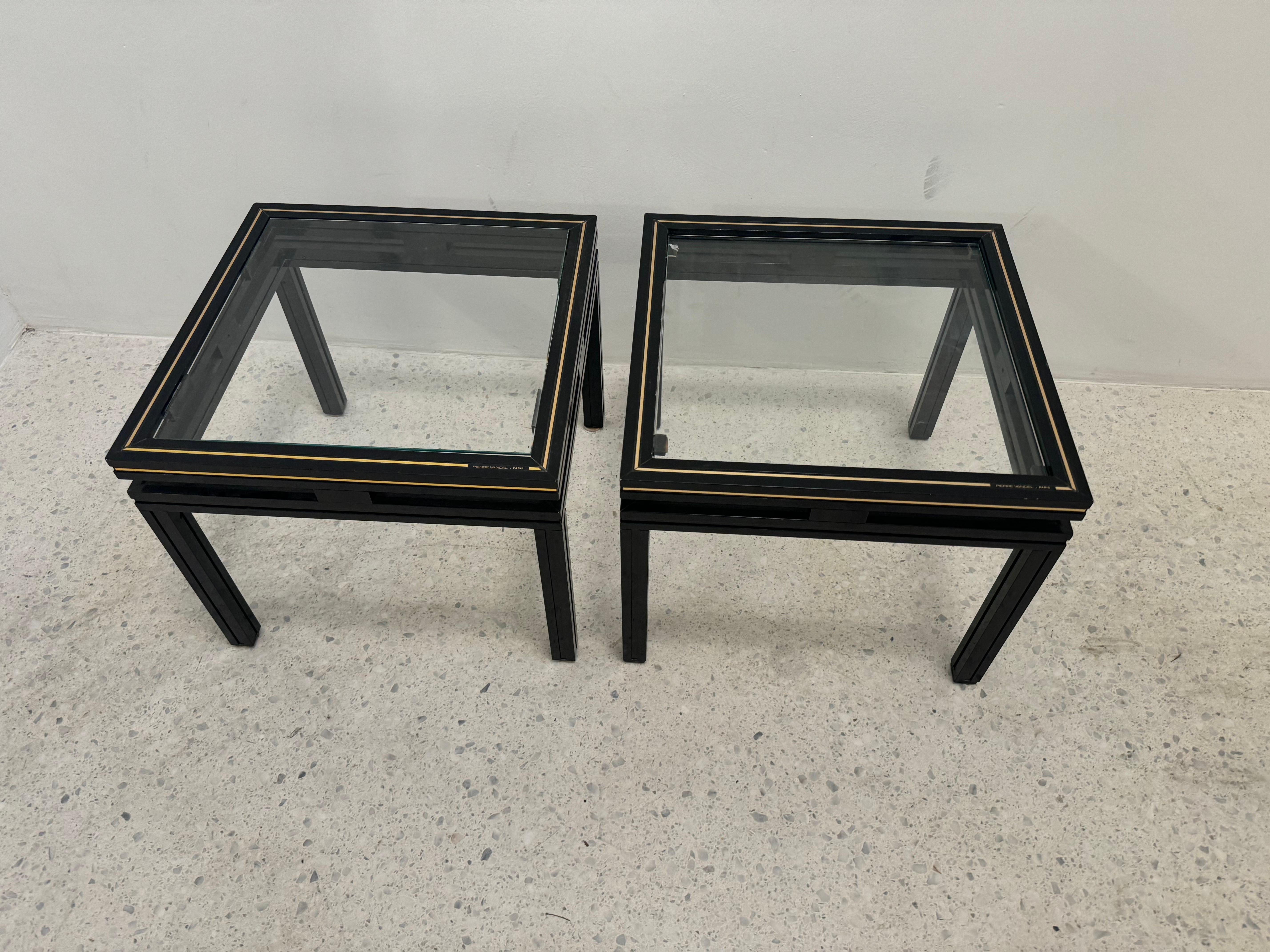Pair of Pierre Vandel Paris Black and Brass Side Tables, 1970s For Sale 1