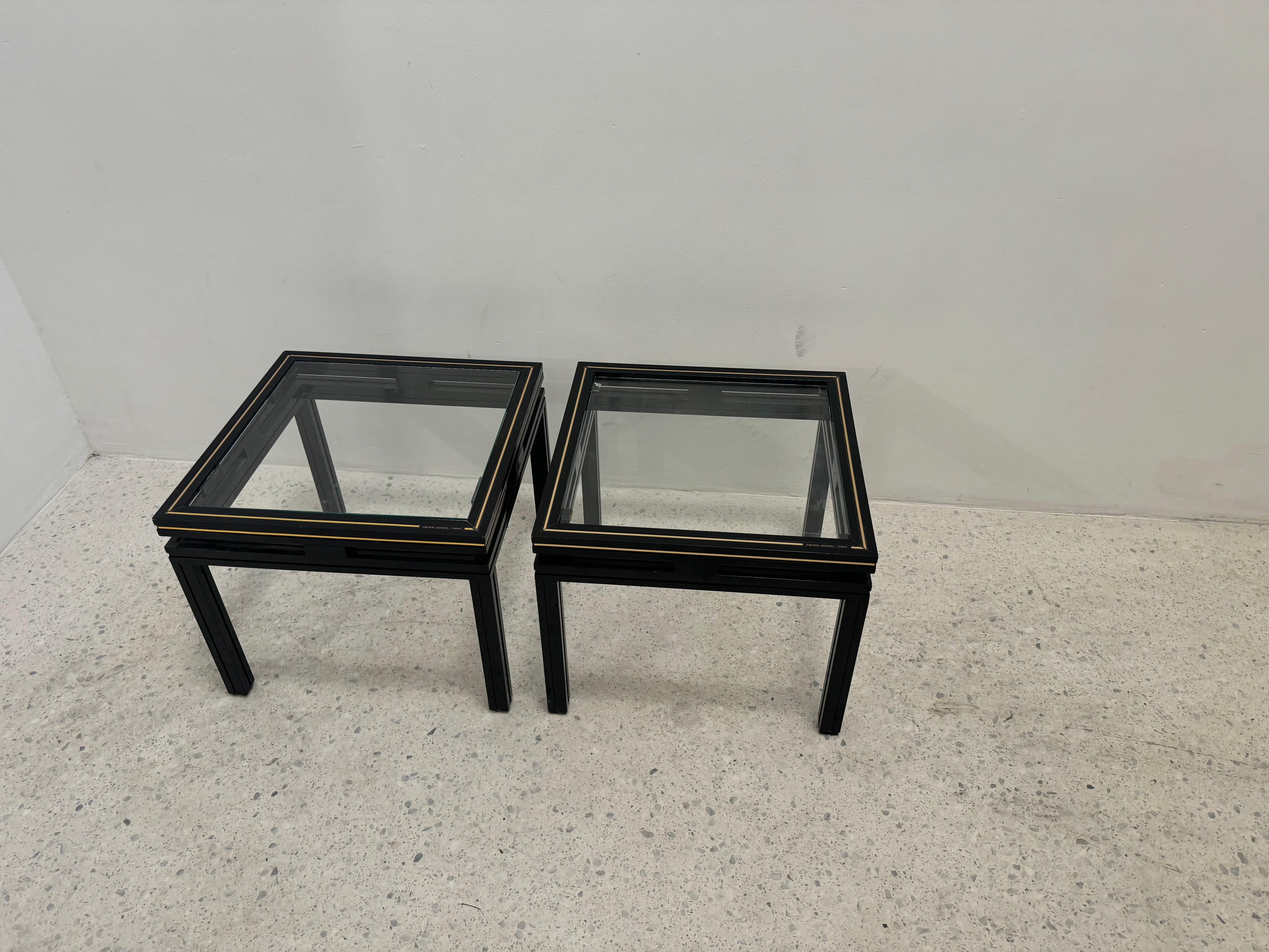Pair of Pierre Vandel Paris Black and Brass Side Tables, 1970s For Sale 2