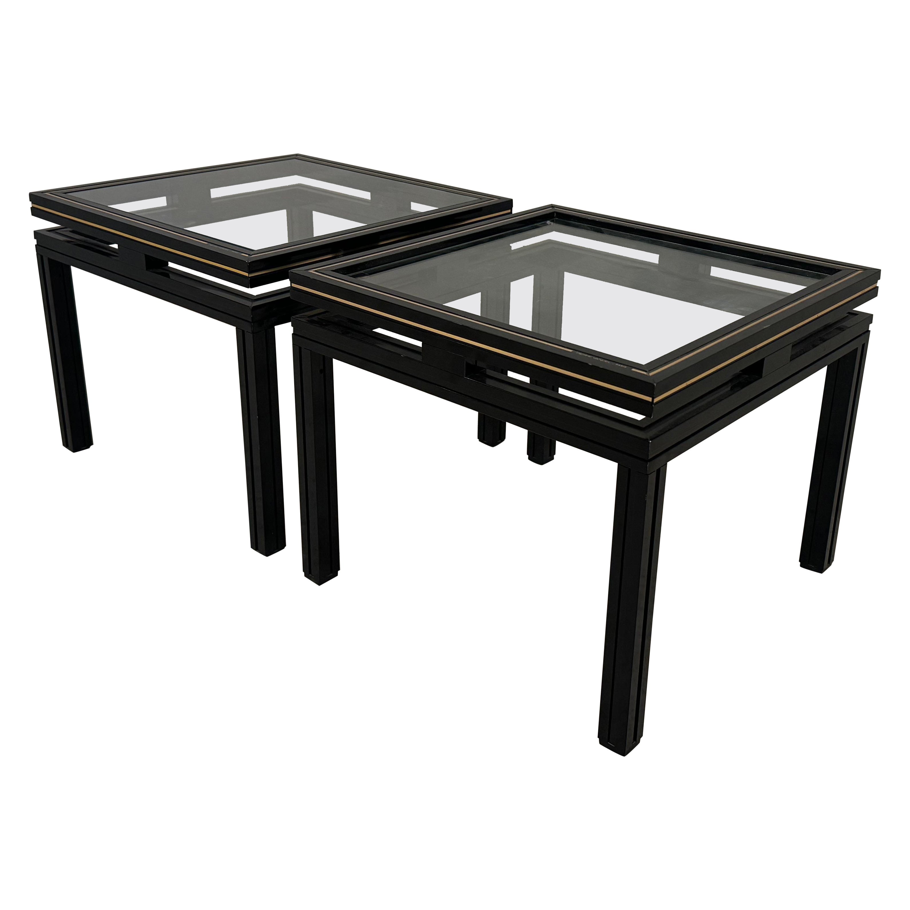 Pair of Pierre Vandel Paris Black and Brass Side Tables, 1970s