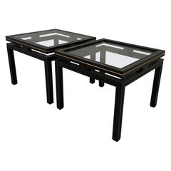 Coppia di tavolini in ottone e nero Pierre Vandel Paris, anni '70
