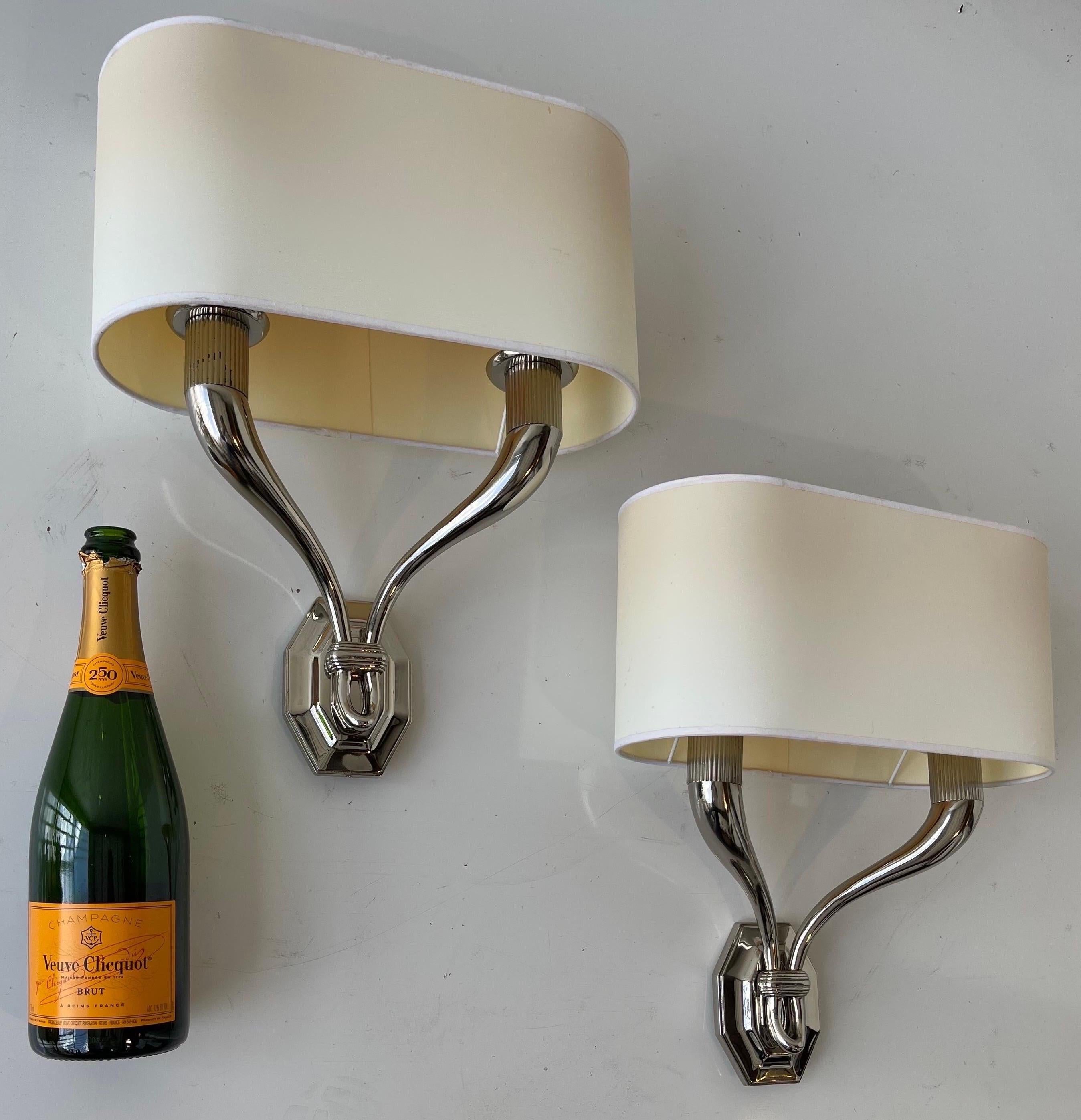 Pair of Pierre Yves Rochon Nickel Plated Brass French Sconces In Excellent Condition For Sale In Miami, FL