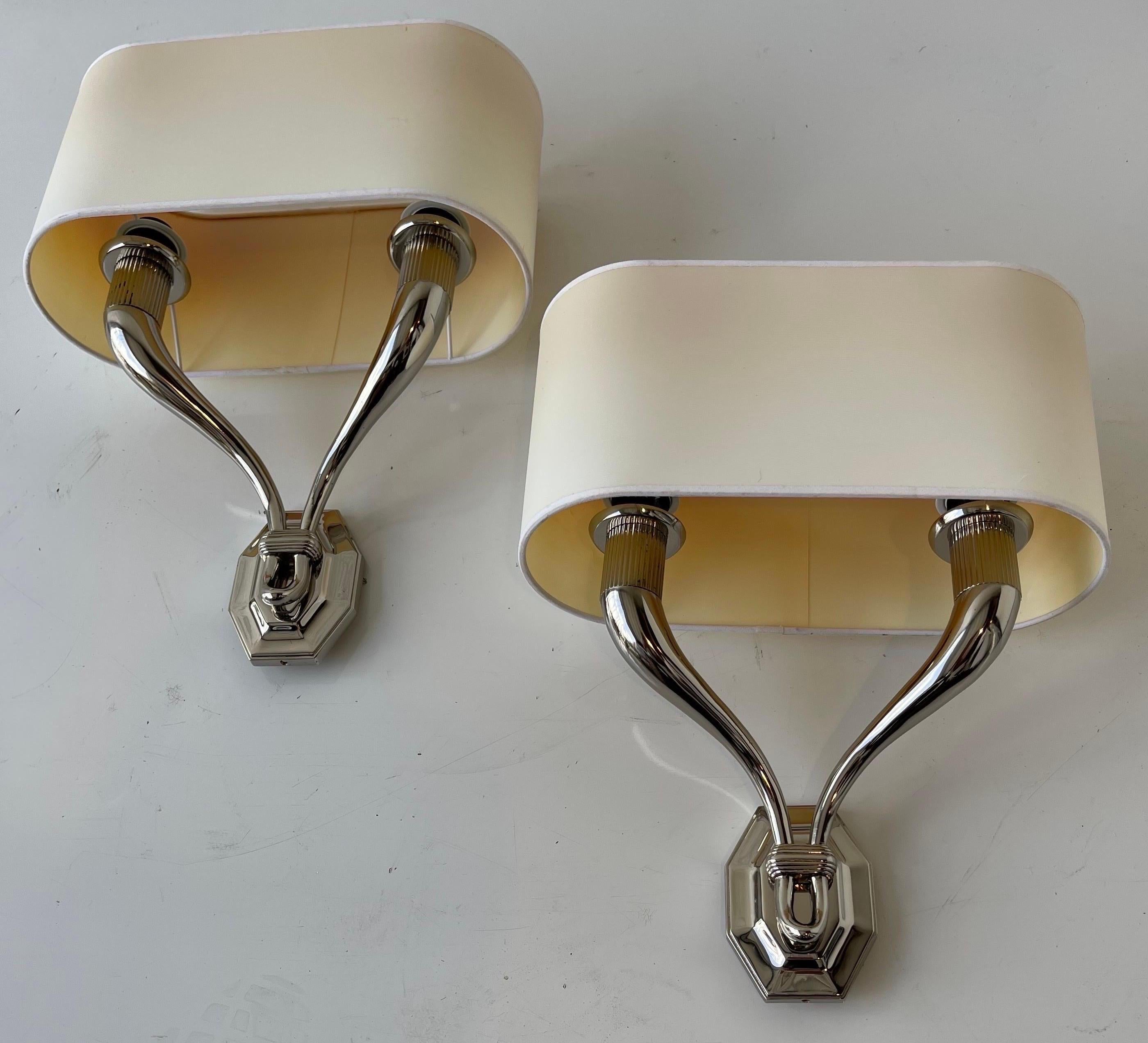 Pair of Pierre Yves Rochon Nickel Plated Brass French Sconces For Sale 2