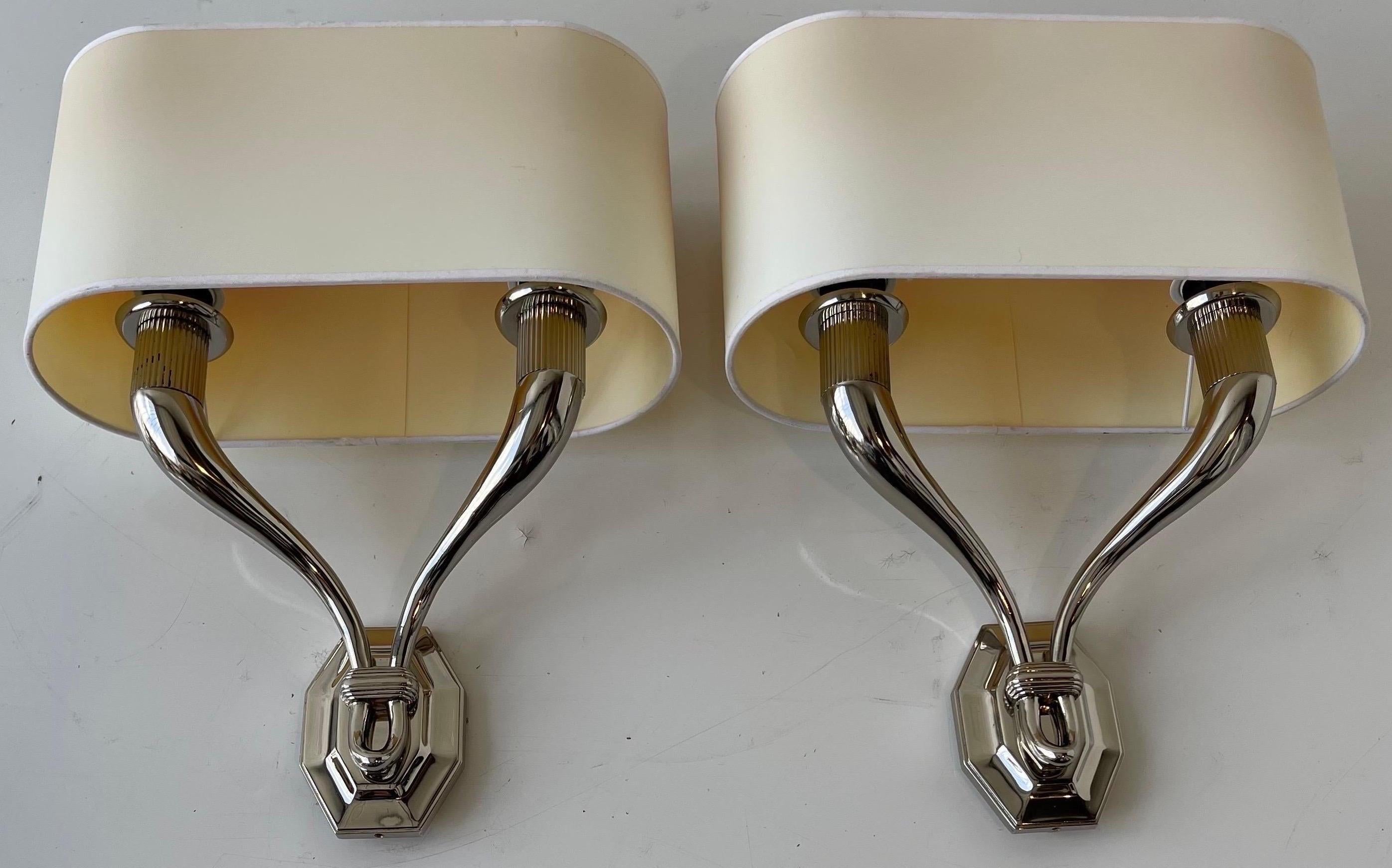 Pair of Pierre Yves Rochon Nickel Plated Brass French Sconces For Sale 3