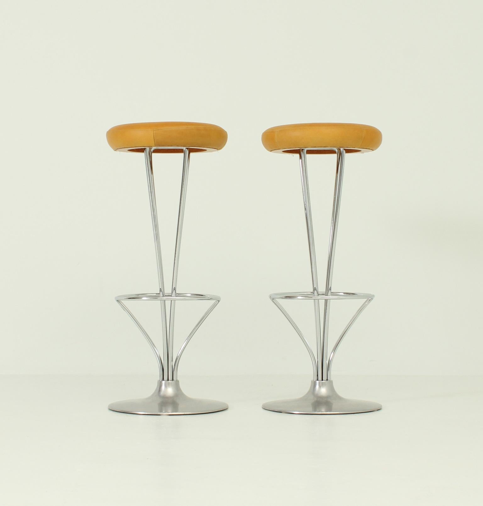 Pair of Piet Hein Stools for Fritz Hansen in Tan Leather 3