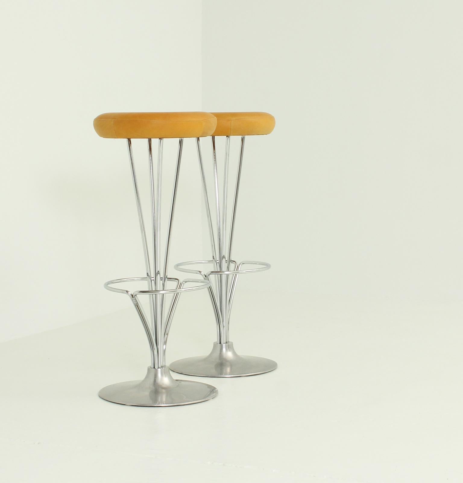 Pair of Piet Hein Stools for Fritz Hansen in Tan Leather 1