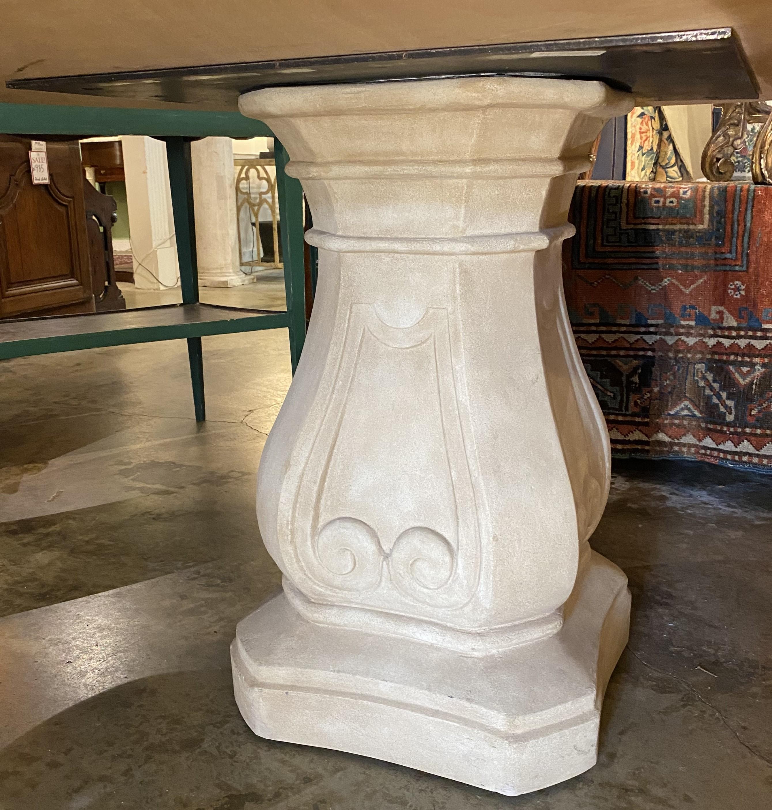 Pair of Pietra Dura & Brass Inlay Top Round Pedestal Tables w/ Composition Bases For Sale 4