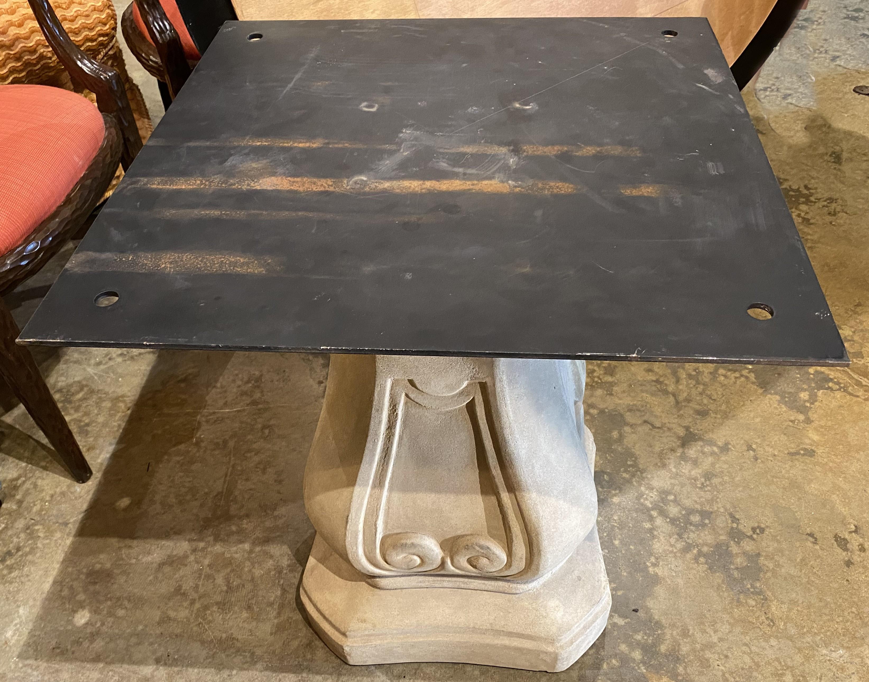 Pair of Pietra Dura & Brass Inlay Top Round Pedestal Tables w/ Composition Bases For Sale 7