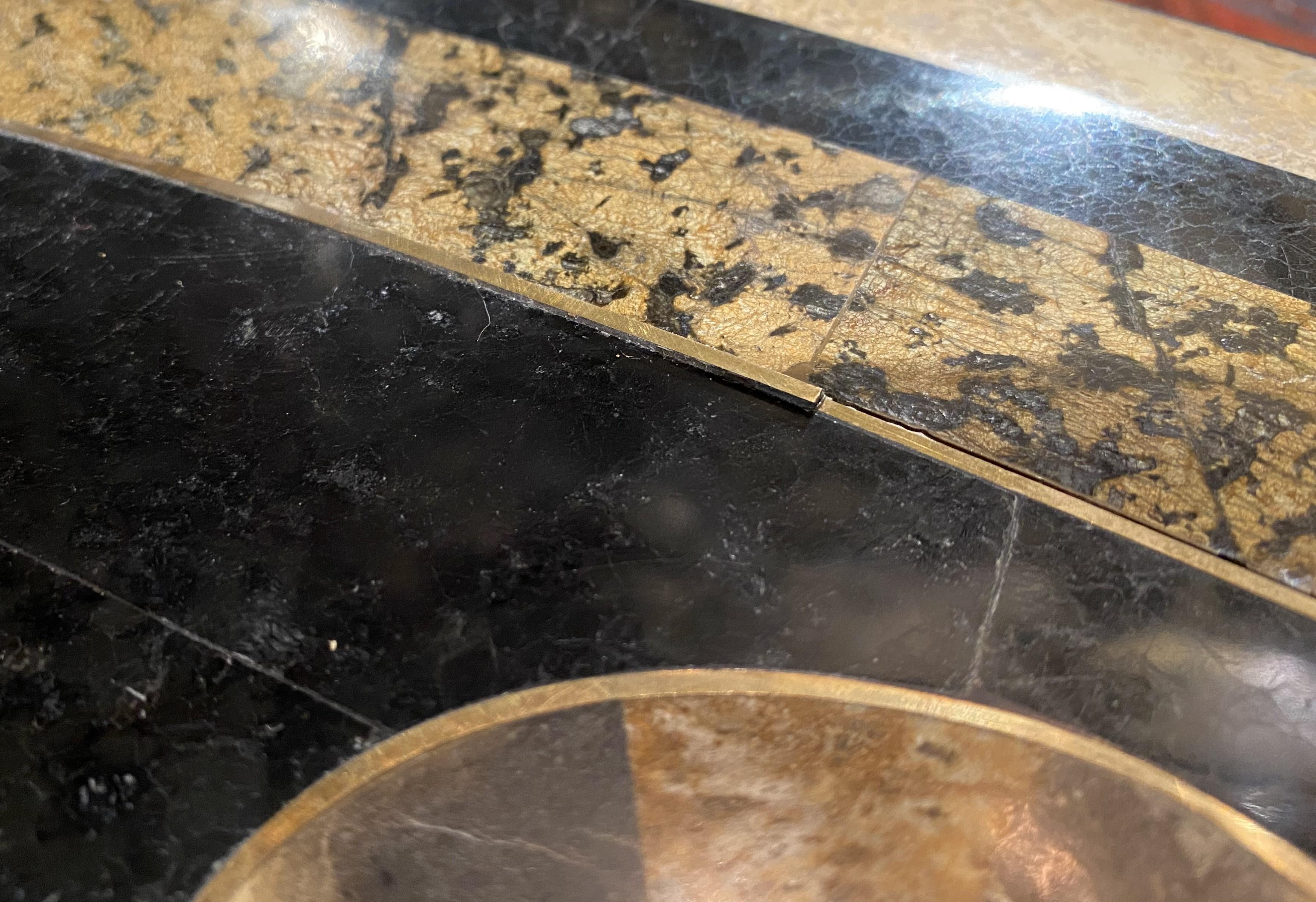 Pair of Pietra Dura & Brass Inlay Top Round Pedestal Tables w/ Composition Bases For Sale 8