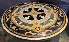 Pair of Pietra Dura & Brass Inlay Top Round Pedestal Tables w/ Composition Bases