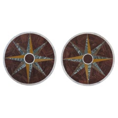 Pair of Pietra Dura Italian Marble Table Tops Geometric Pattern