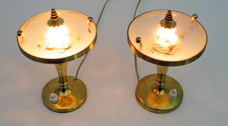 Pair of Pietro Chiesa Midcentury Italian Brass Table Lamps by Fontana Arte 1940s In Good Condition For Sale In Puglia, Puglia
