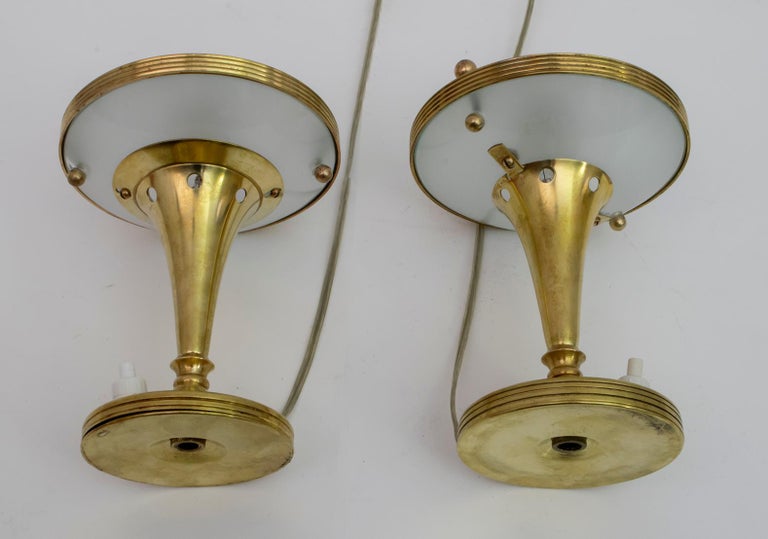 Mid-20th Century Pair of Pietro Chiesa Midcentury Italian Brass Table Lamps by Fontana Arte 1940s For Sale