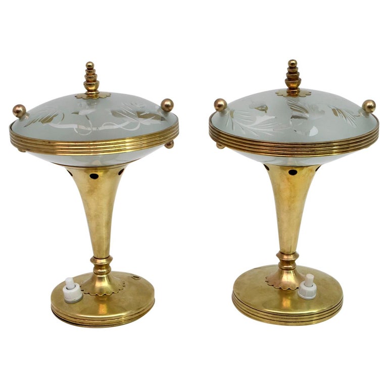 Pair of Pietro Chiesa Midcentury Italian Brass Table Lamps by Fontana Arte 1940s For Sale