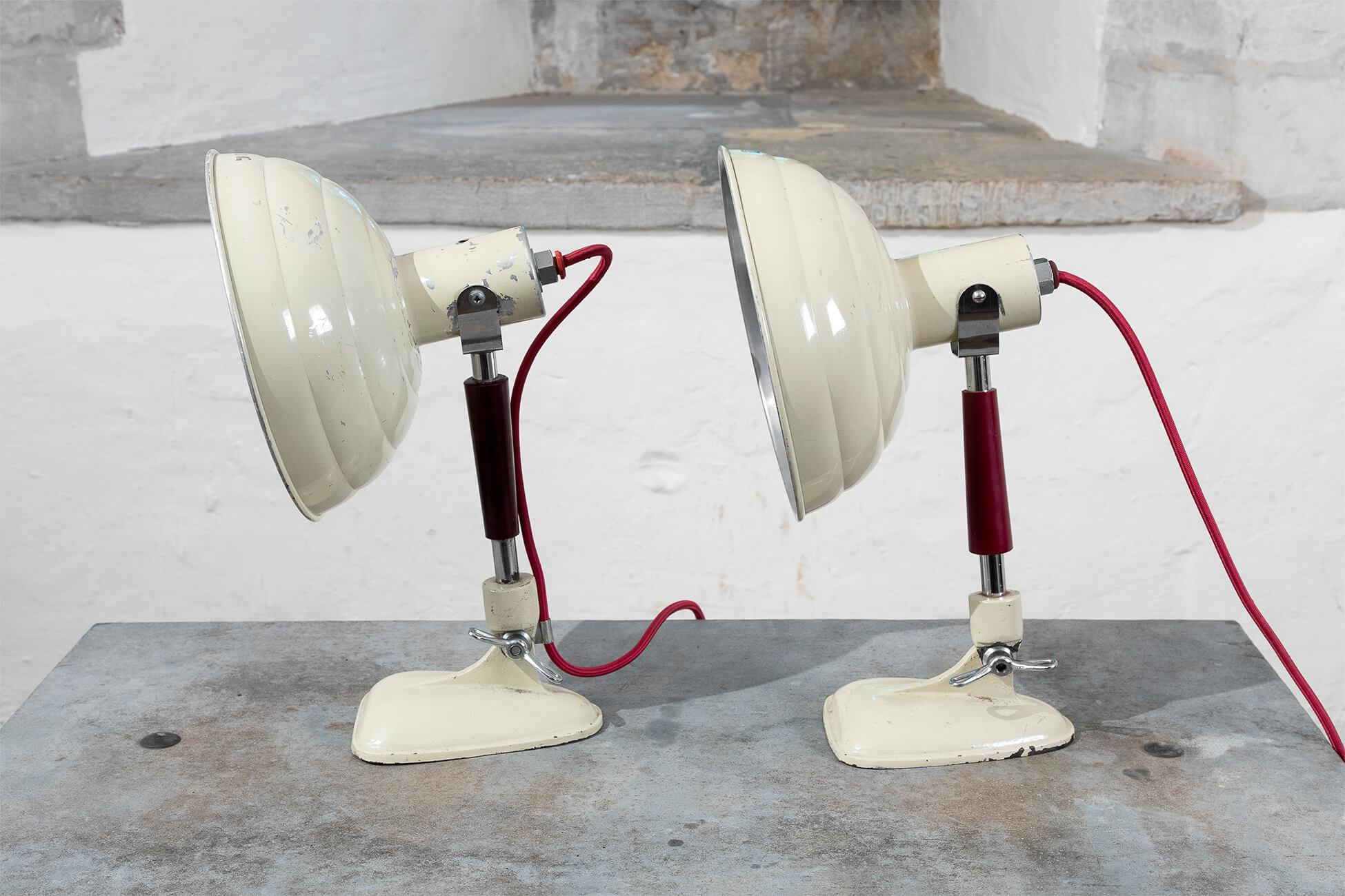 Industrial Pair of Pifco Heat Lamps with Cast Iron Base, 1950's For Sale
